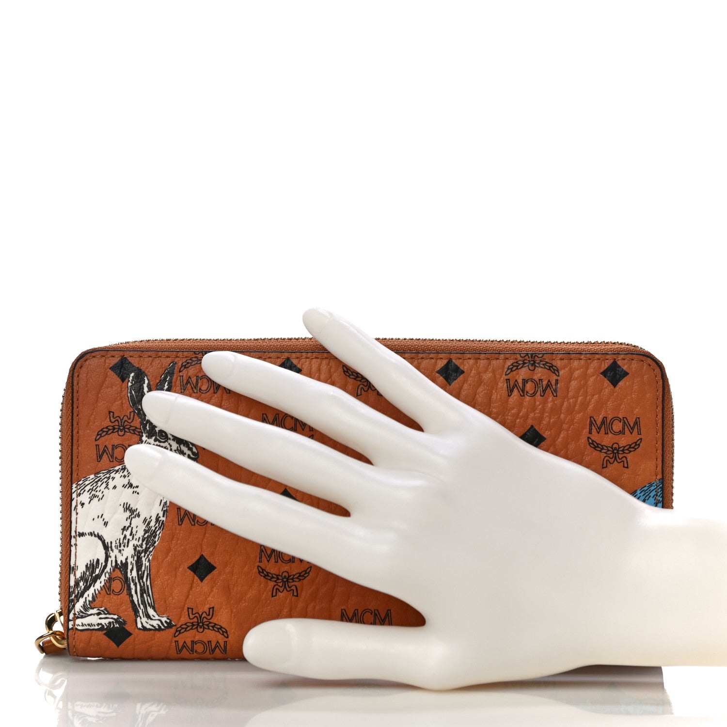 MCM Visetos Rabbit Zip Around Wallet Cognac 2 of 10