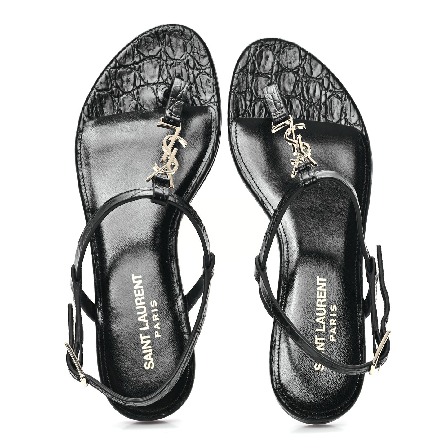 Calfskin Crocodile Embossed Cassandra Monogram Sandals 35.5 Black