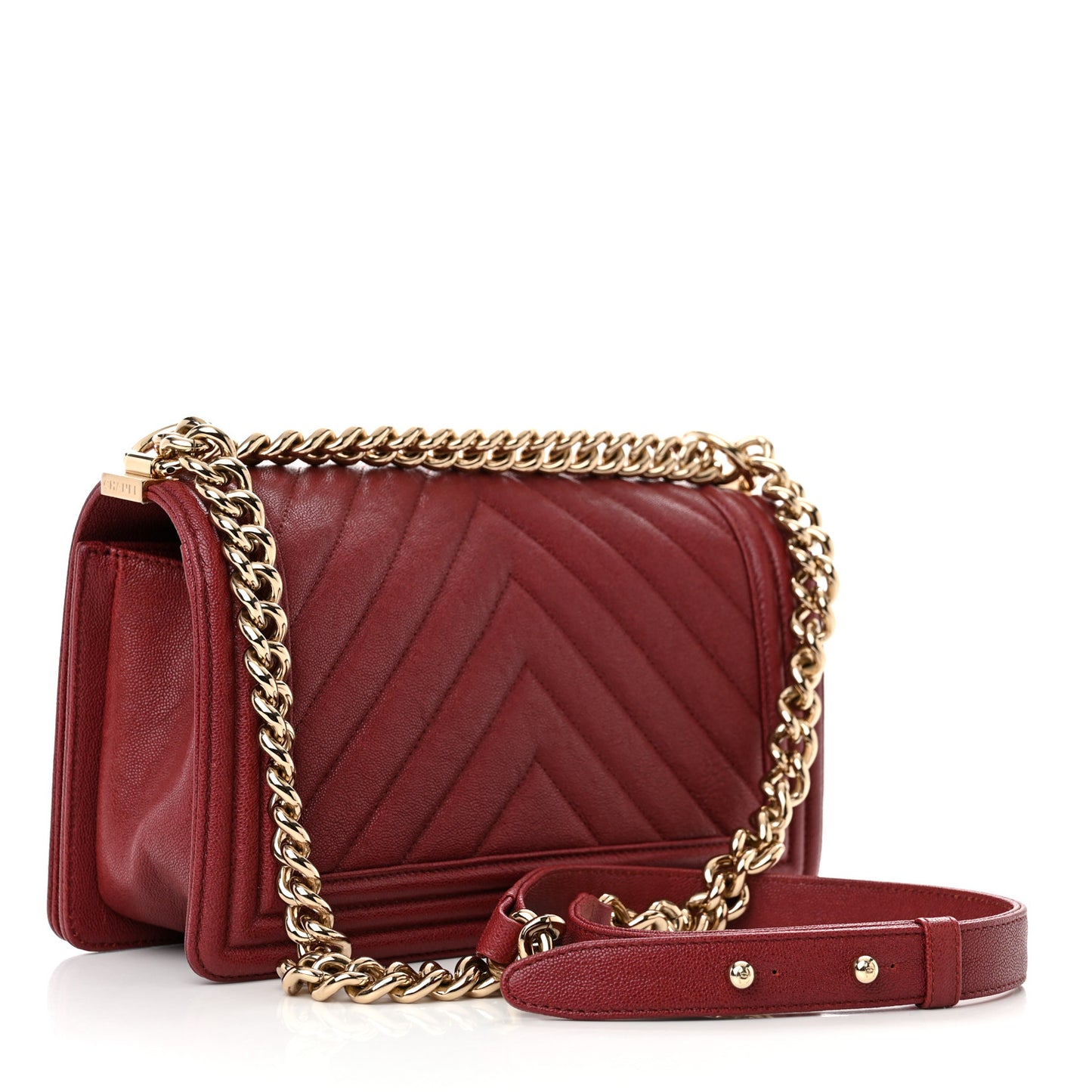 Caviar Chevron Quilted Medium Boy Flap Red