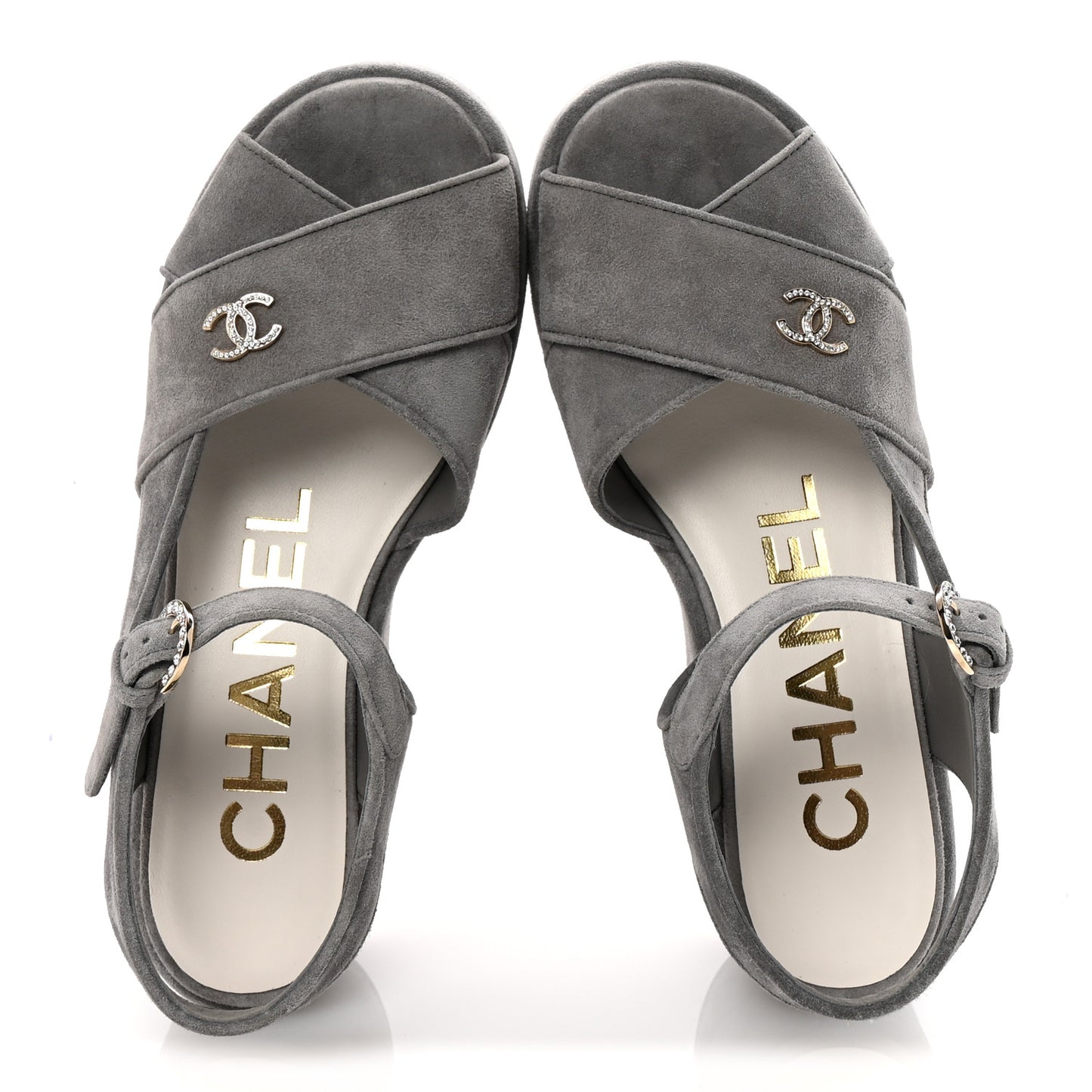 Suede Calfskin Peep Toe Wedge Sandals 37 Grey