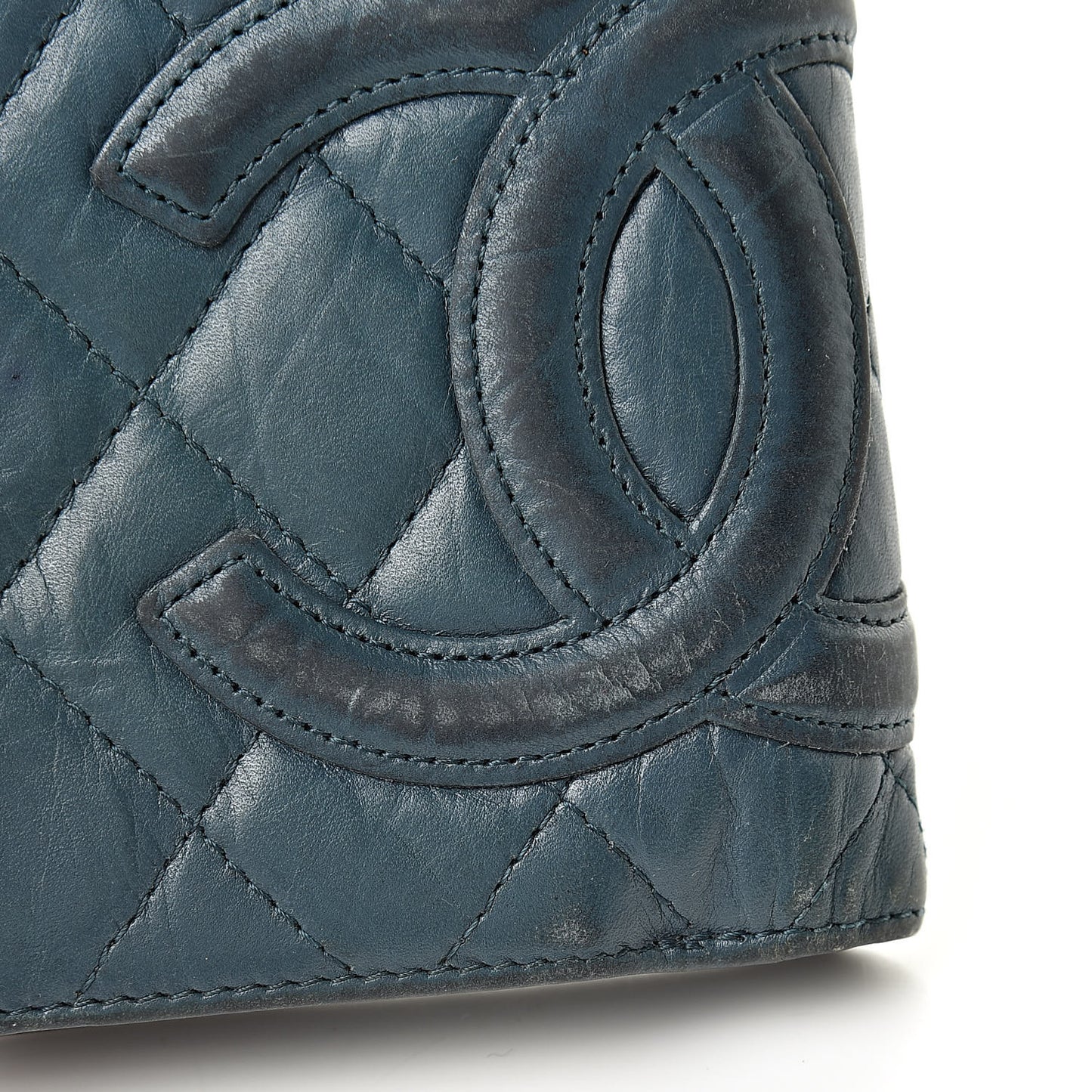Aged Calfskin Cambon Compact Wallet Blue