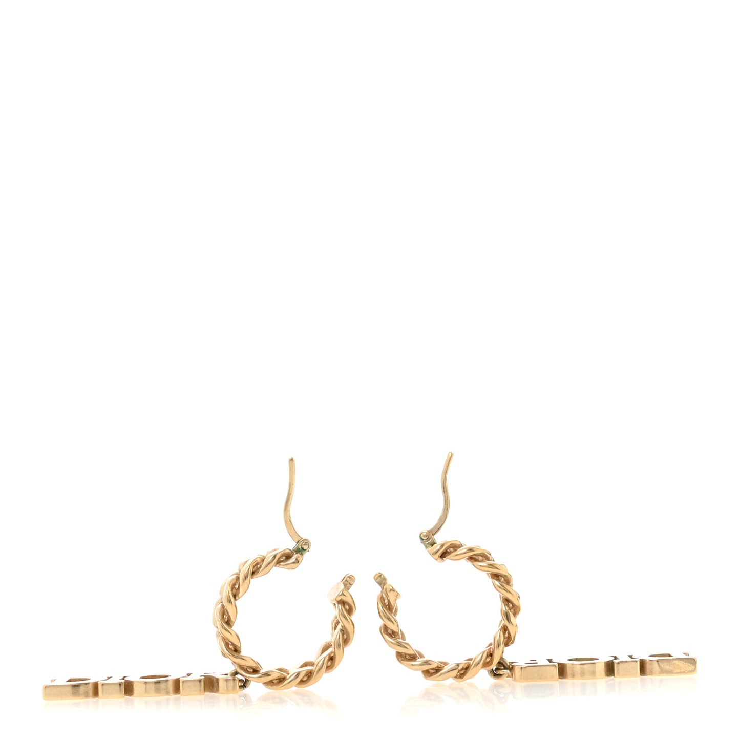 Metal Twist Hoop Logo Drop Earrings Gold