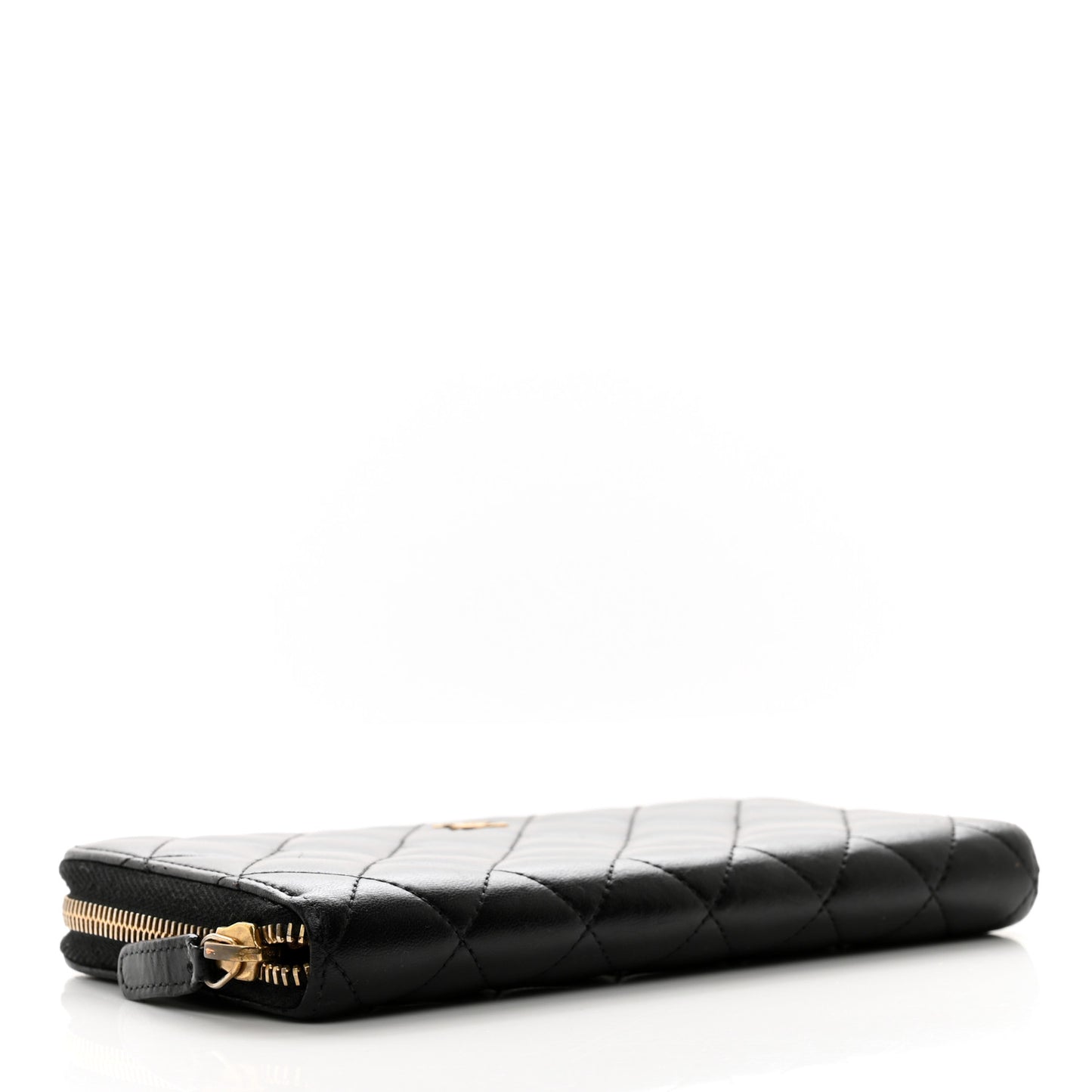 Lambskin Quilted Large Gusset Zip Around Wallet Black