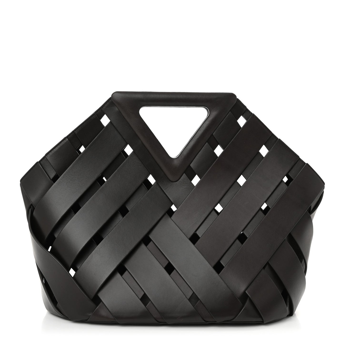 Calfskin V Woven Drawstring Tote Dark Brown