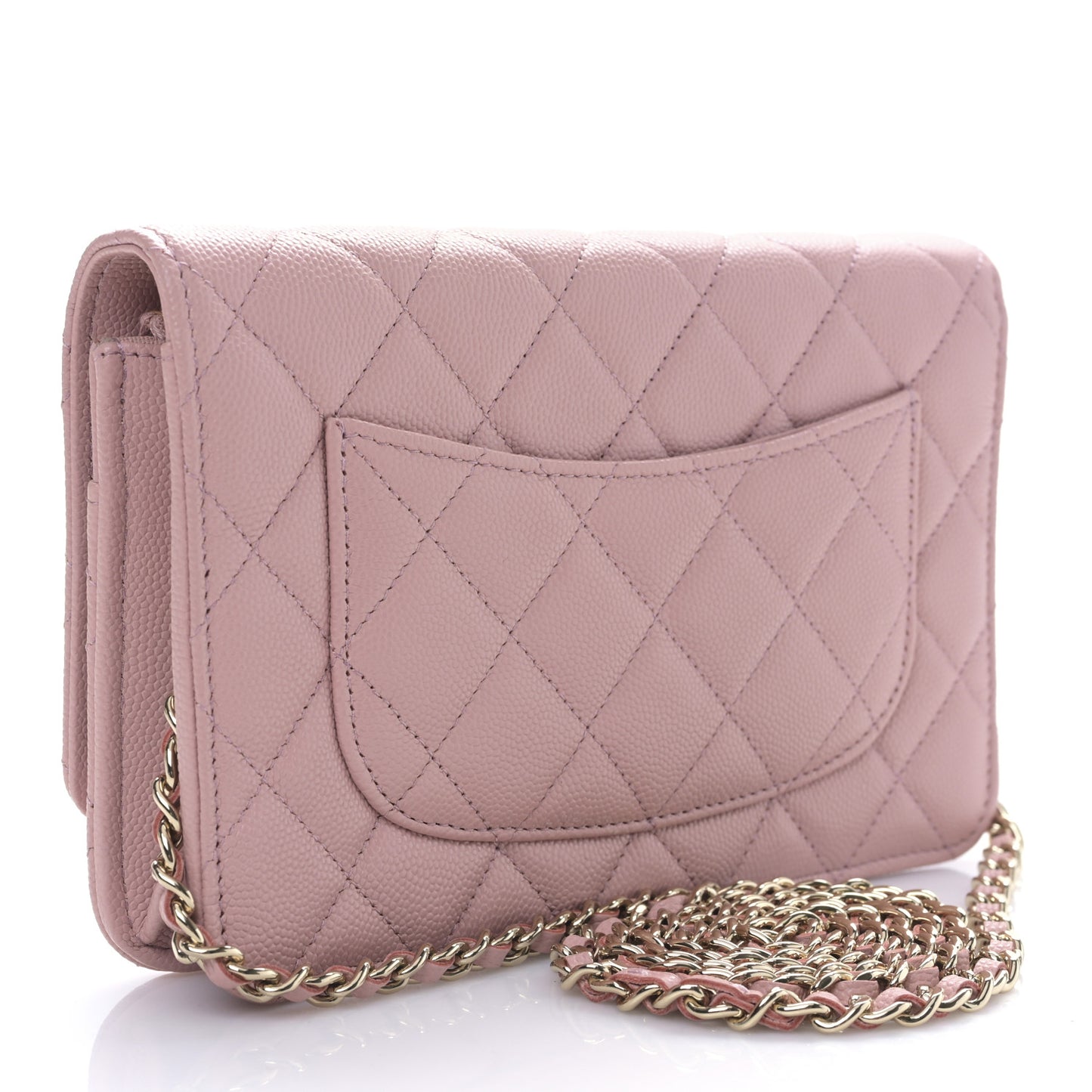 Shiny Caviar Enamel Quilted CC Wallet On Chain WOC Pink