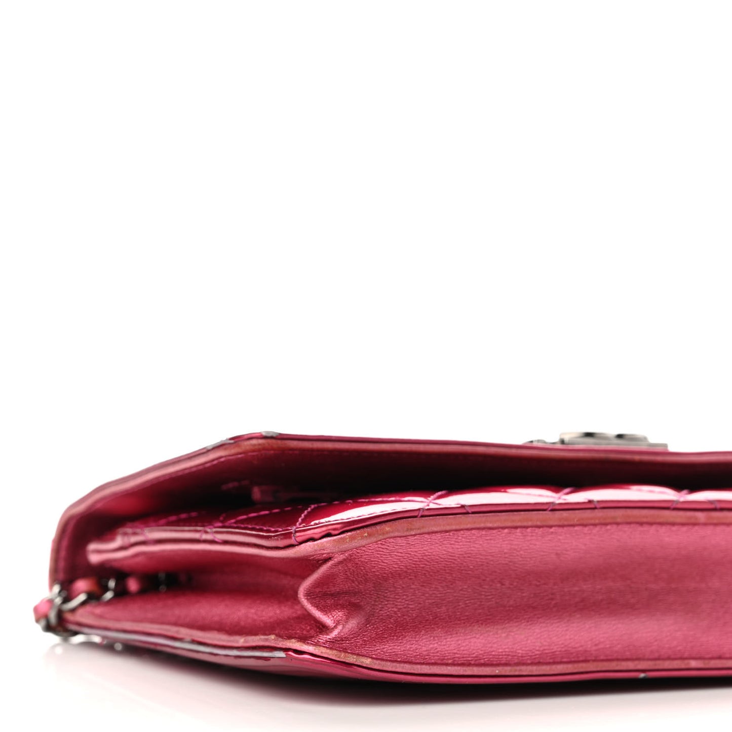 Metallic Patent Calfskin Quilted Boy Wallet On Chain WOC Fuchsia