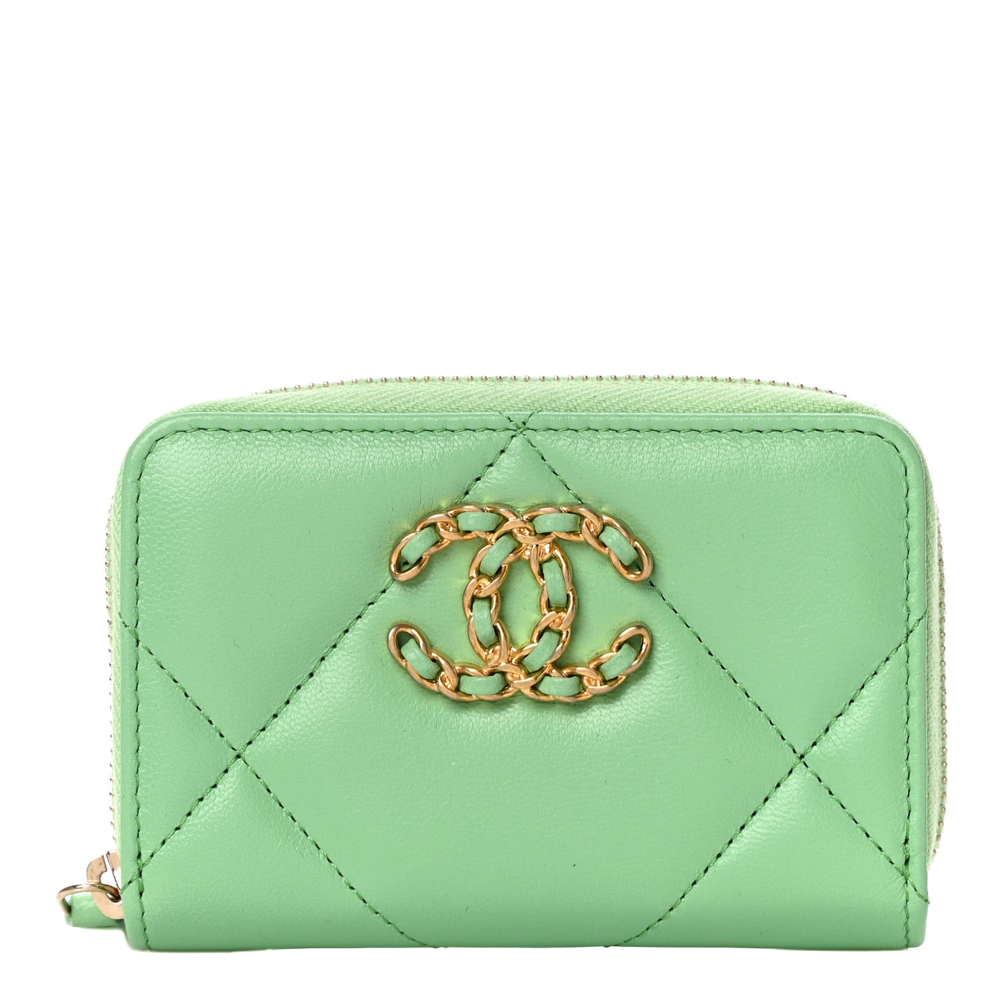Lambskin Quilted 19 Zip Around Coin Purse Wallet Green