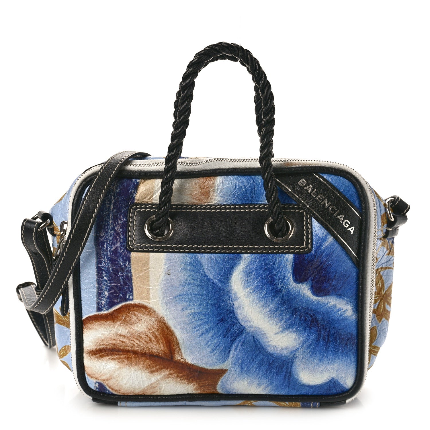 Balenciaga Agneau Floral Print Small Blanket Square Tote Bleu 1 of 10