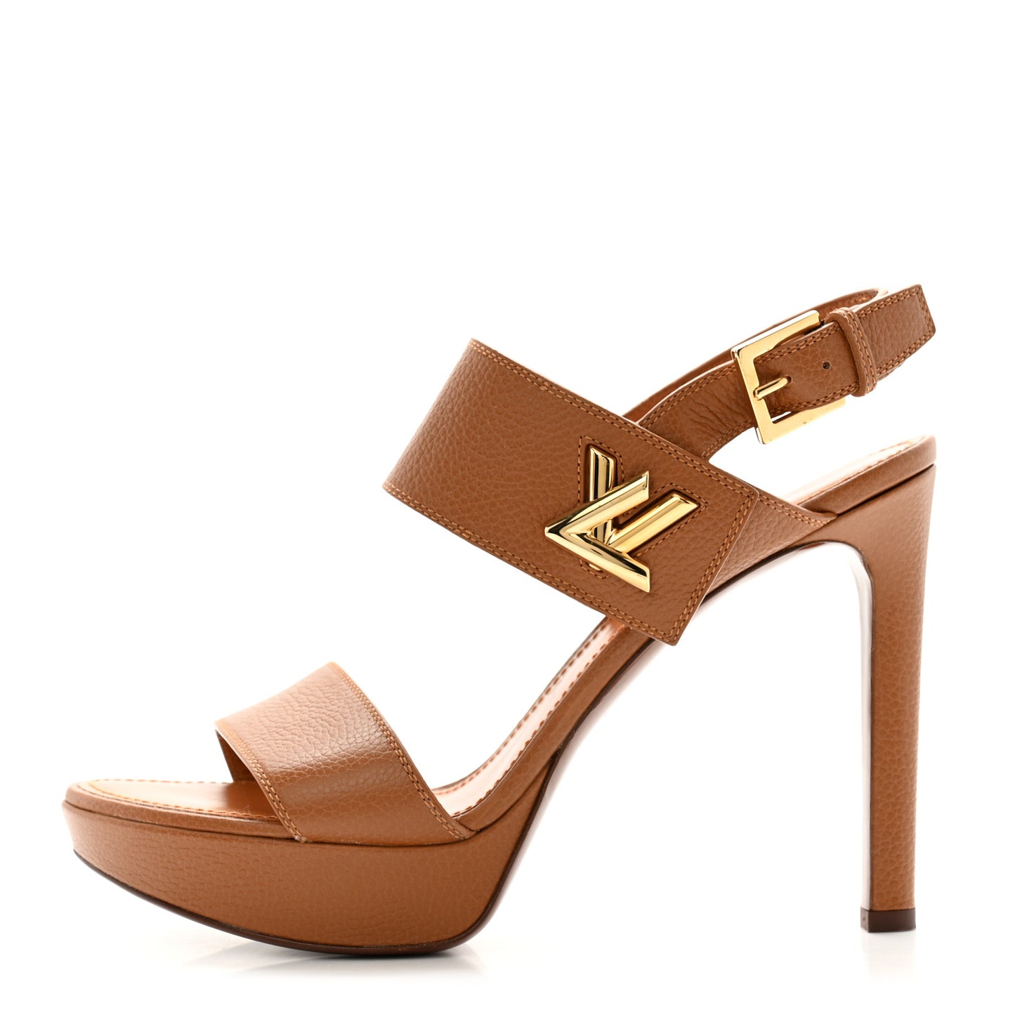Grained Calfskin Horizon Platform Sandals 41 Cognac