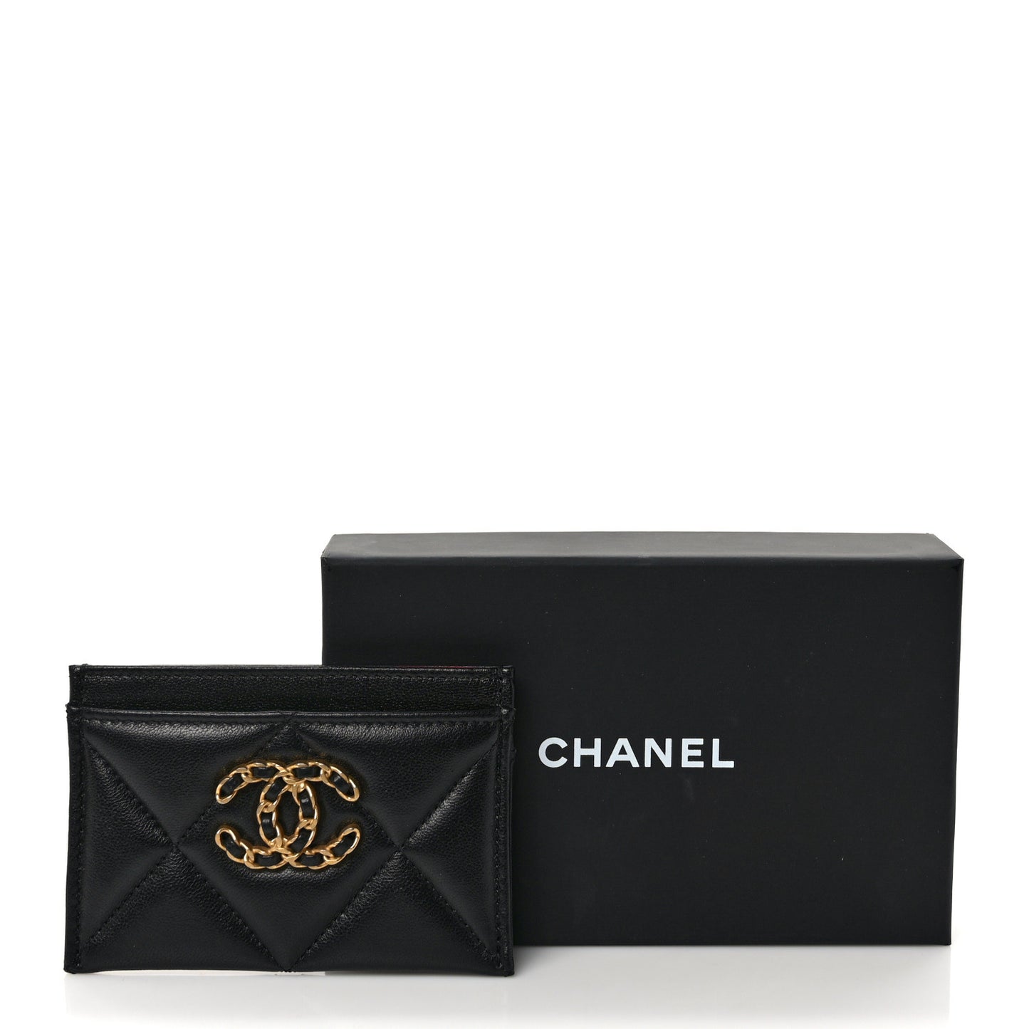 Lambskin Quilted Chanel 19 Card Holder Black
