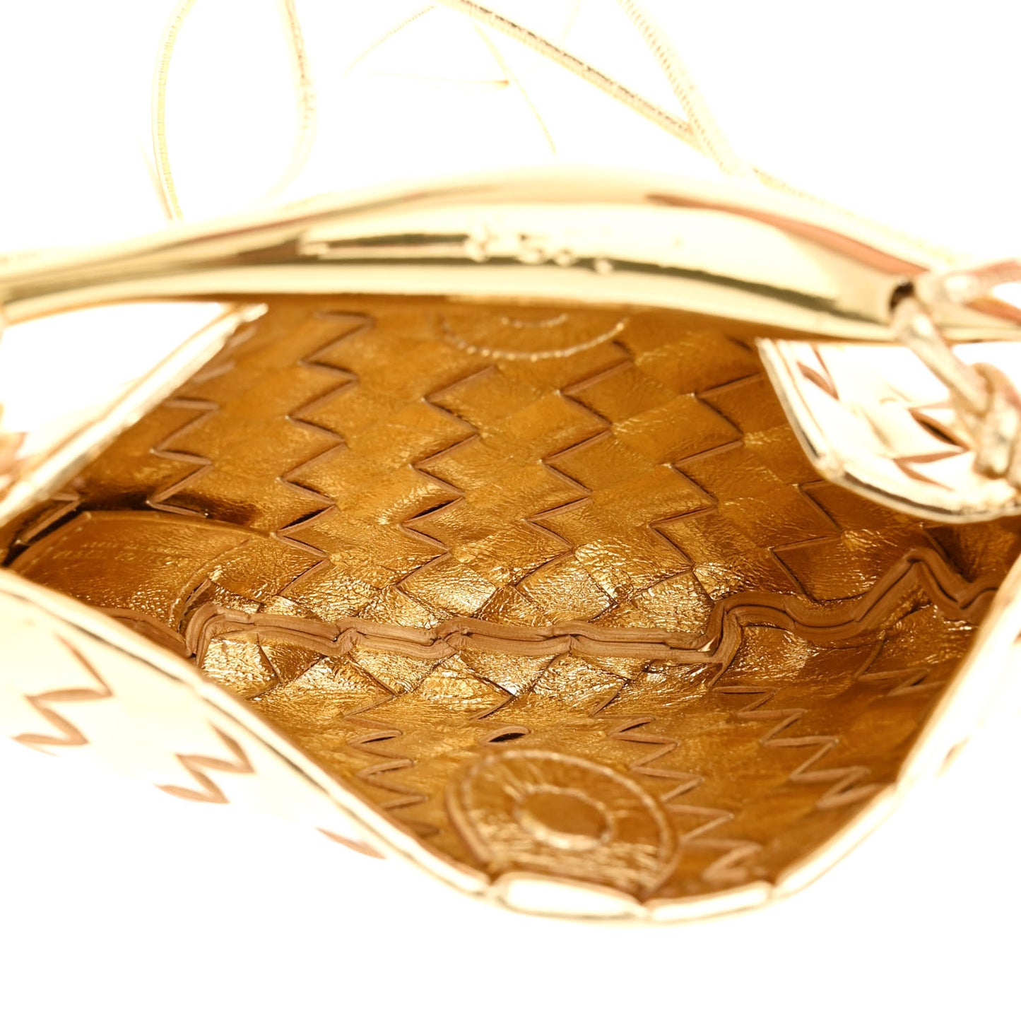Mirror Laminated Nappa Intrecciato Mini Sardine Bag Gold