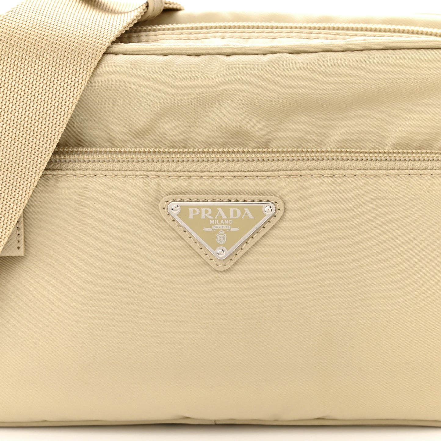 Re-Nylon Vela Saffiano Double Zip Shoulder Bag Deserto