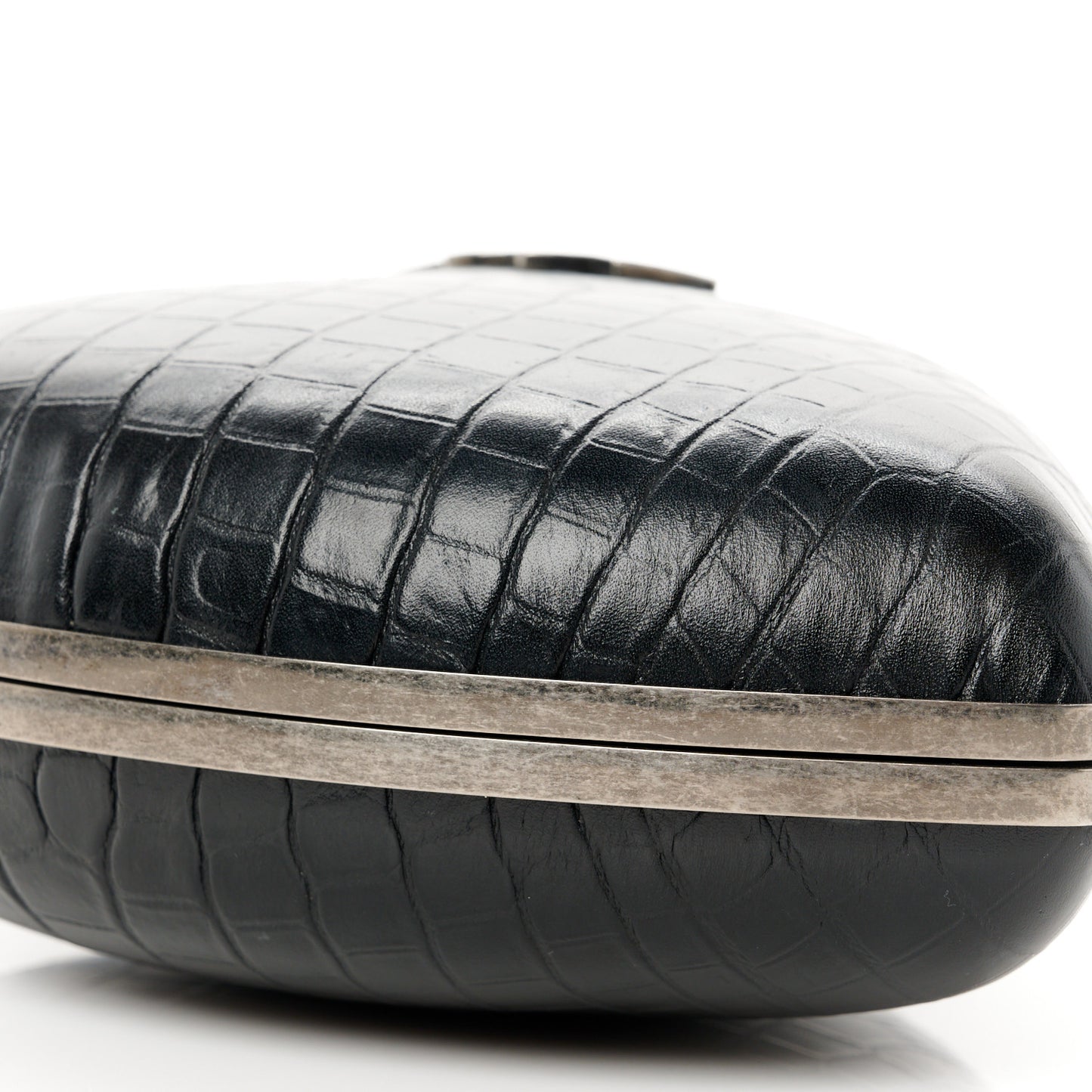 Calfskin Crocodile Embossed Monogram Love Box Bag Black