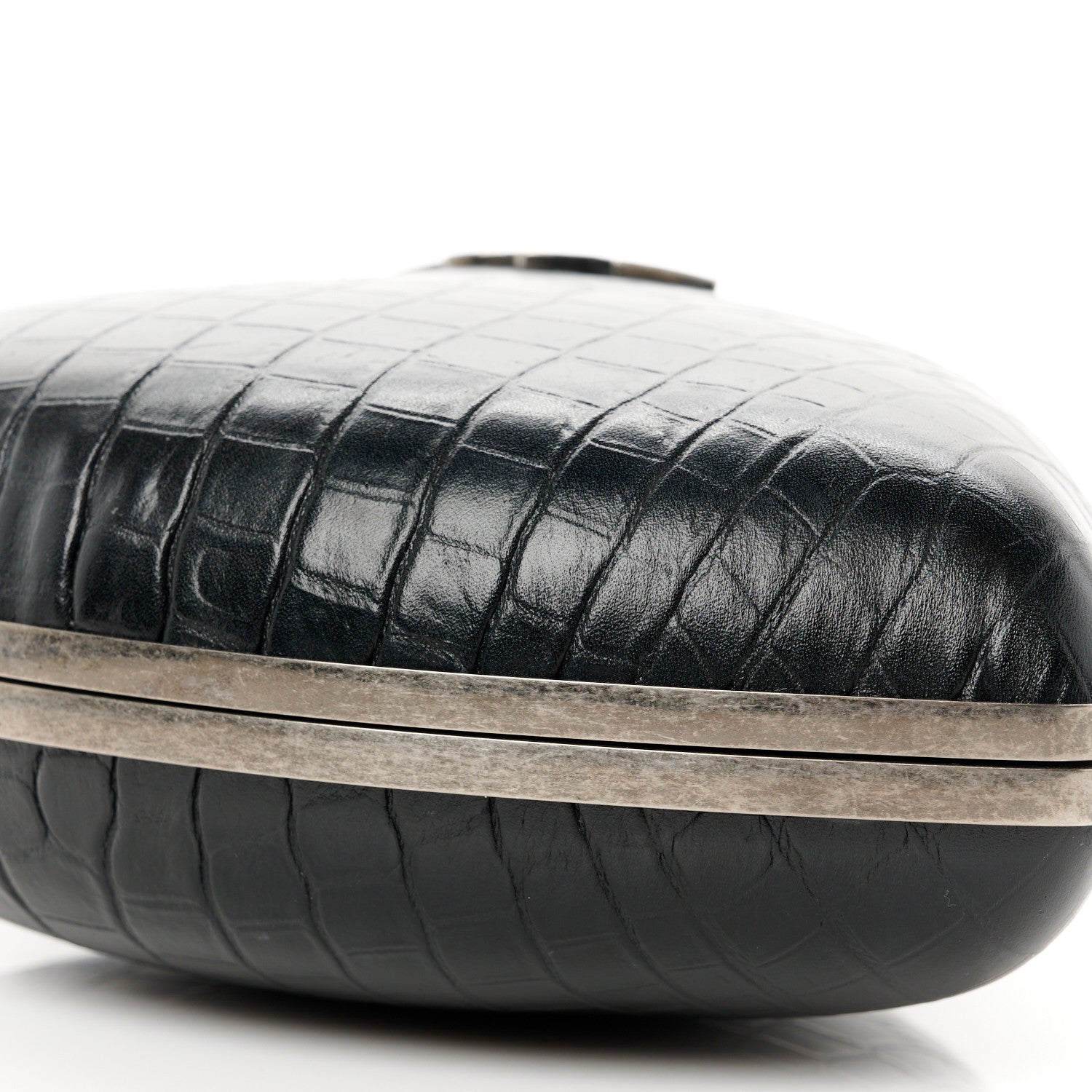 Saint Laurent Calfskin Crocodile Embossed Monogram Love Box Bag Black 8 of 9