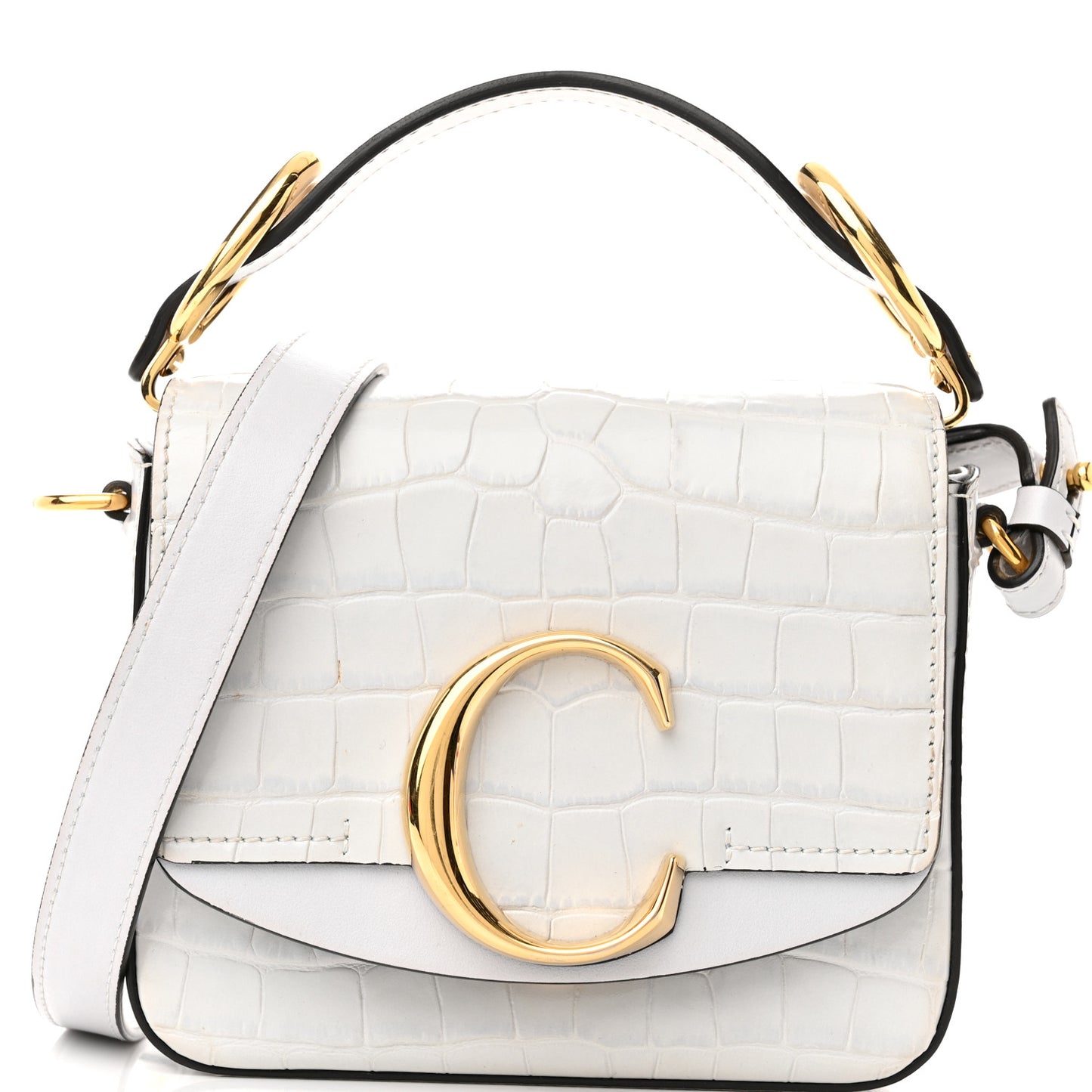 Crocodile Embossed Calfskin Mini C Double Carry Stormy Grey