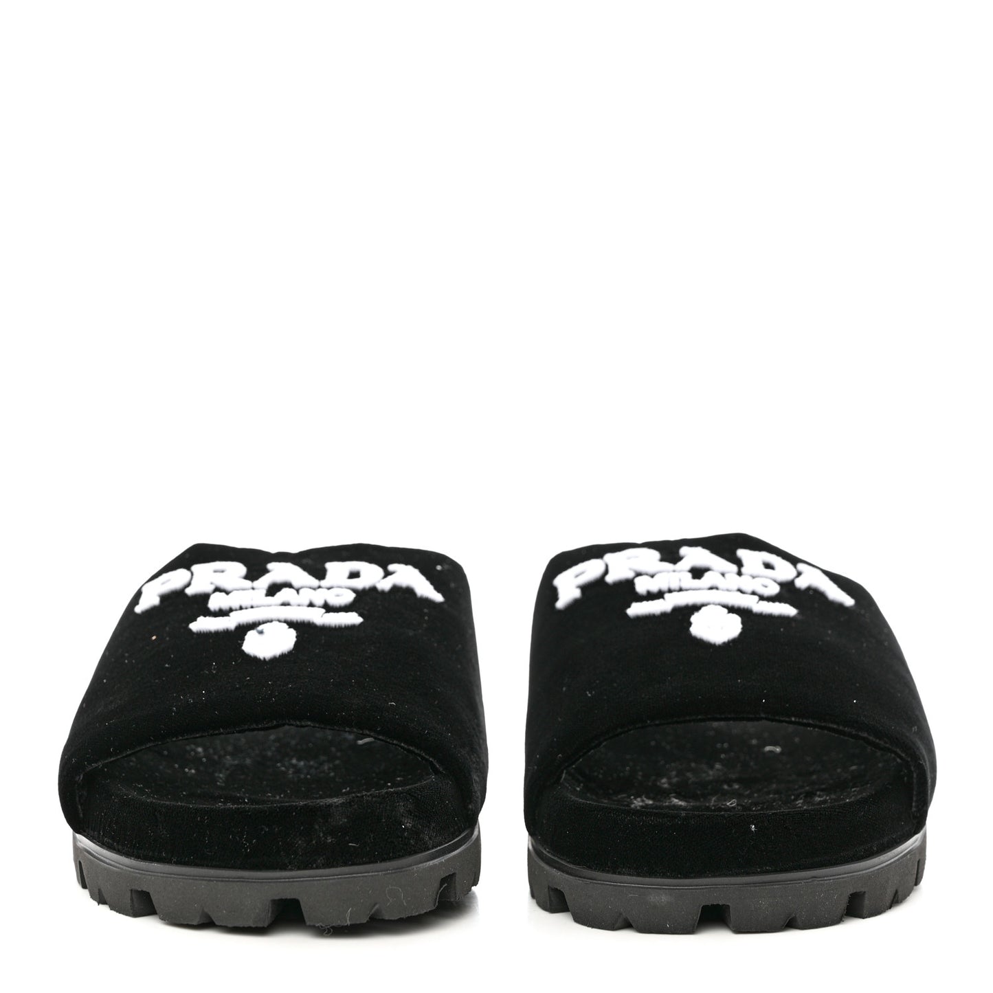 Velvet Logo Lug Sole 20mm Slide Sandals 38 Black