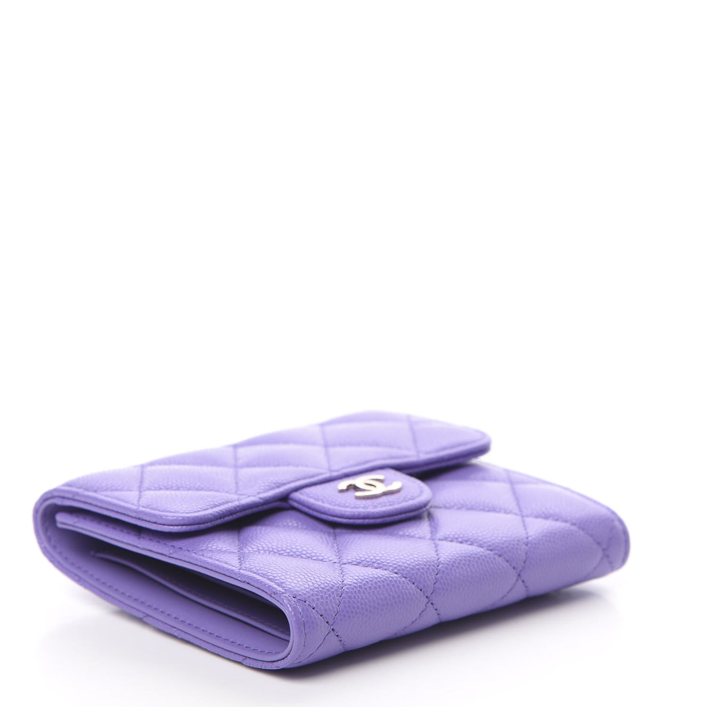 Caviar Quilted Compact Flap Wallet Purple