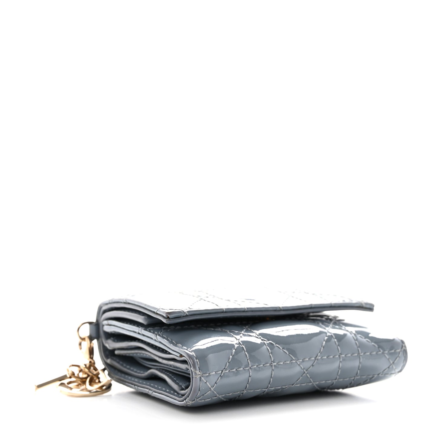 Patent Cannage Lady Dior Lotus Wallet Light Blue