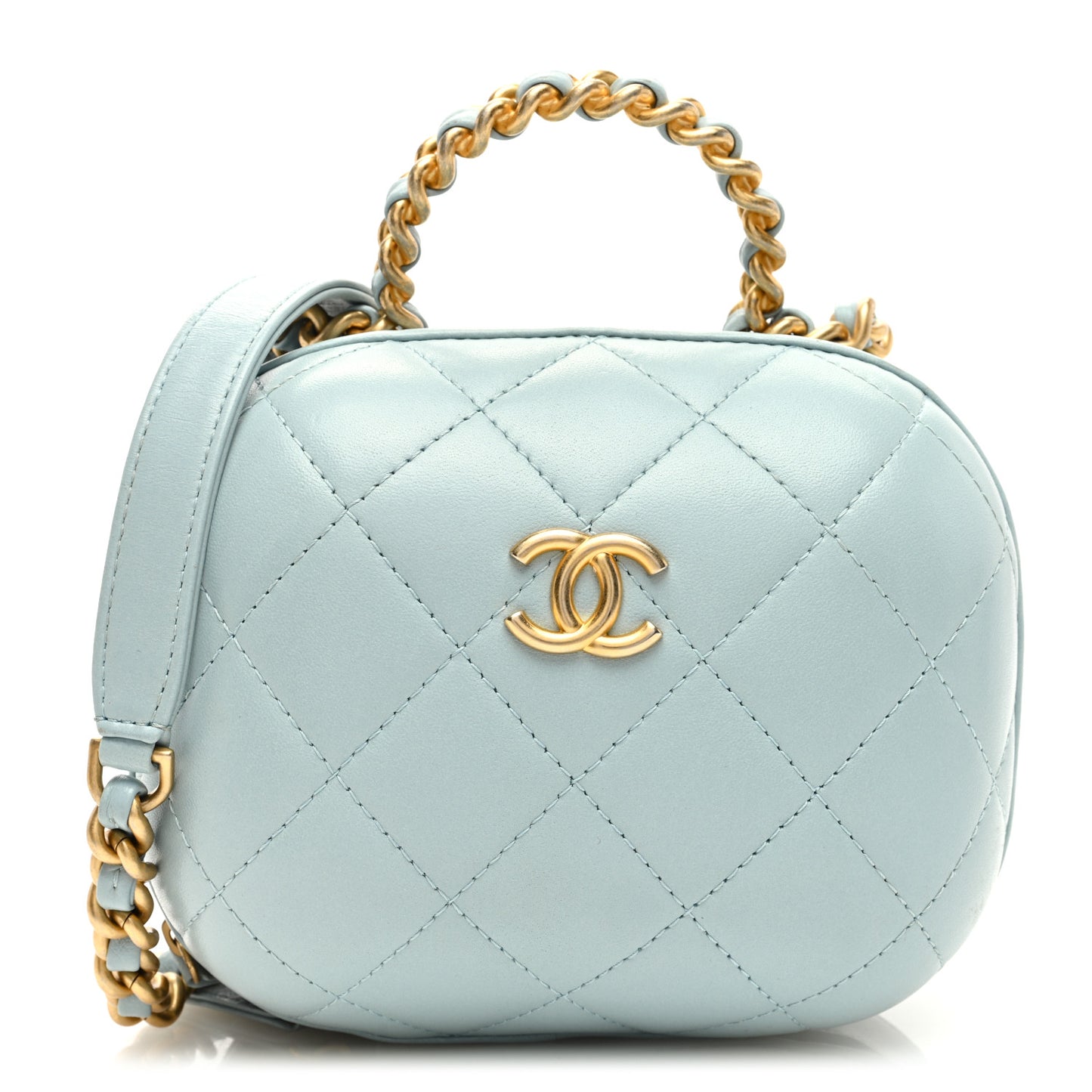 Lambskin Quilted Small CC Bubble Vanity Case With Chain Light Blue