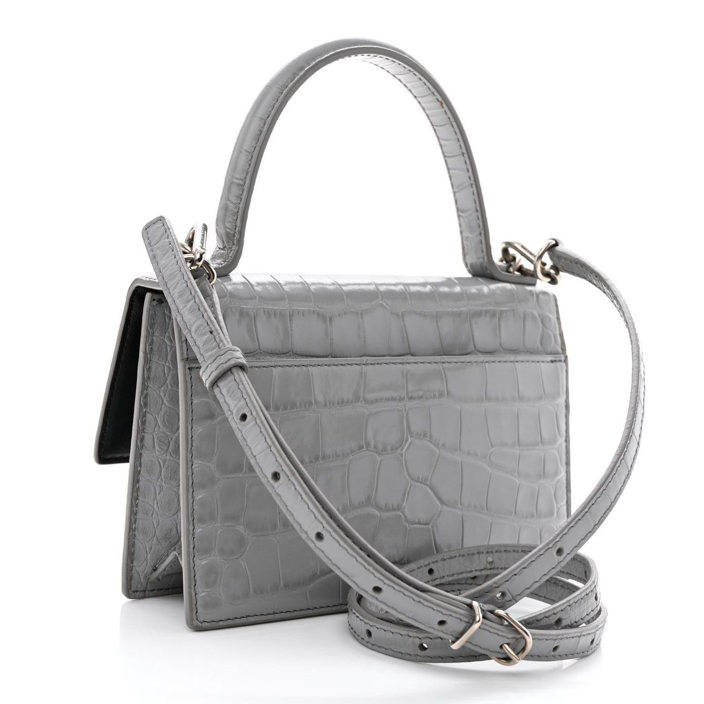 Shiny Calfskin Crocodile Embossed XS Sharp Top Handle Bag Balenciaga Grey