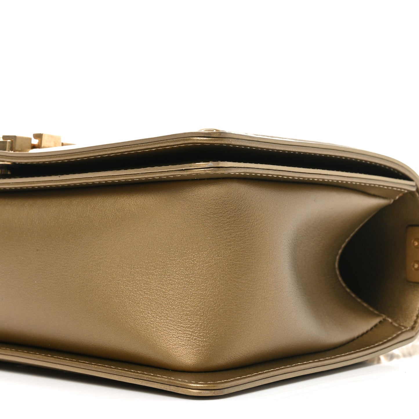 Metallic Patent Calfskin Quilted Medium Boy Flap Gold