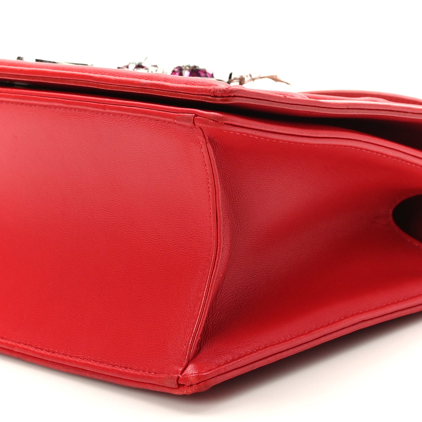 Lambskin Crystal Feather Medium Diorama Flap Bag Red