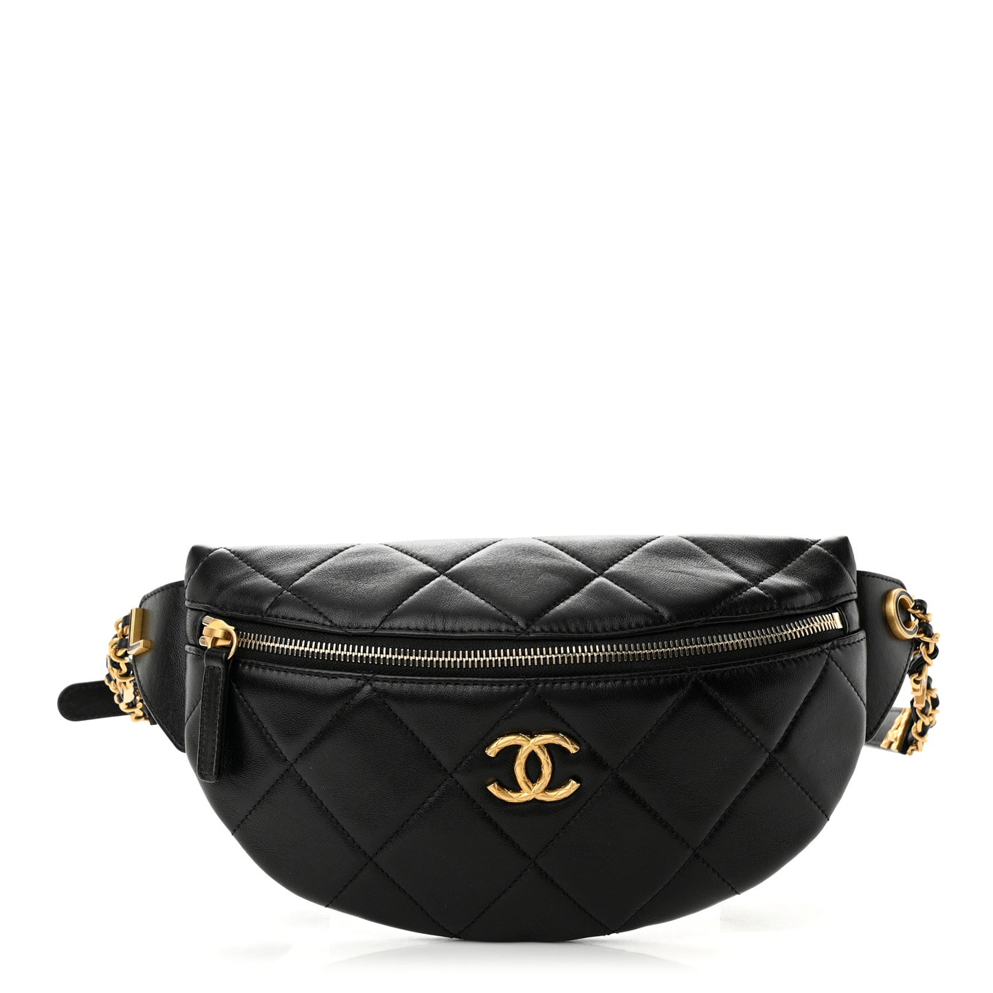 Lambskin Enamel Quilted Waist Bag Black