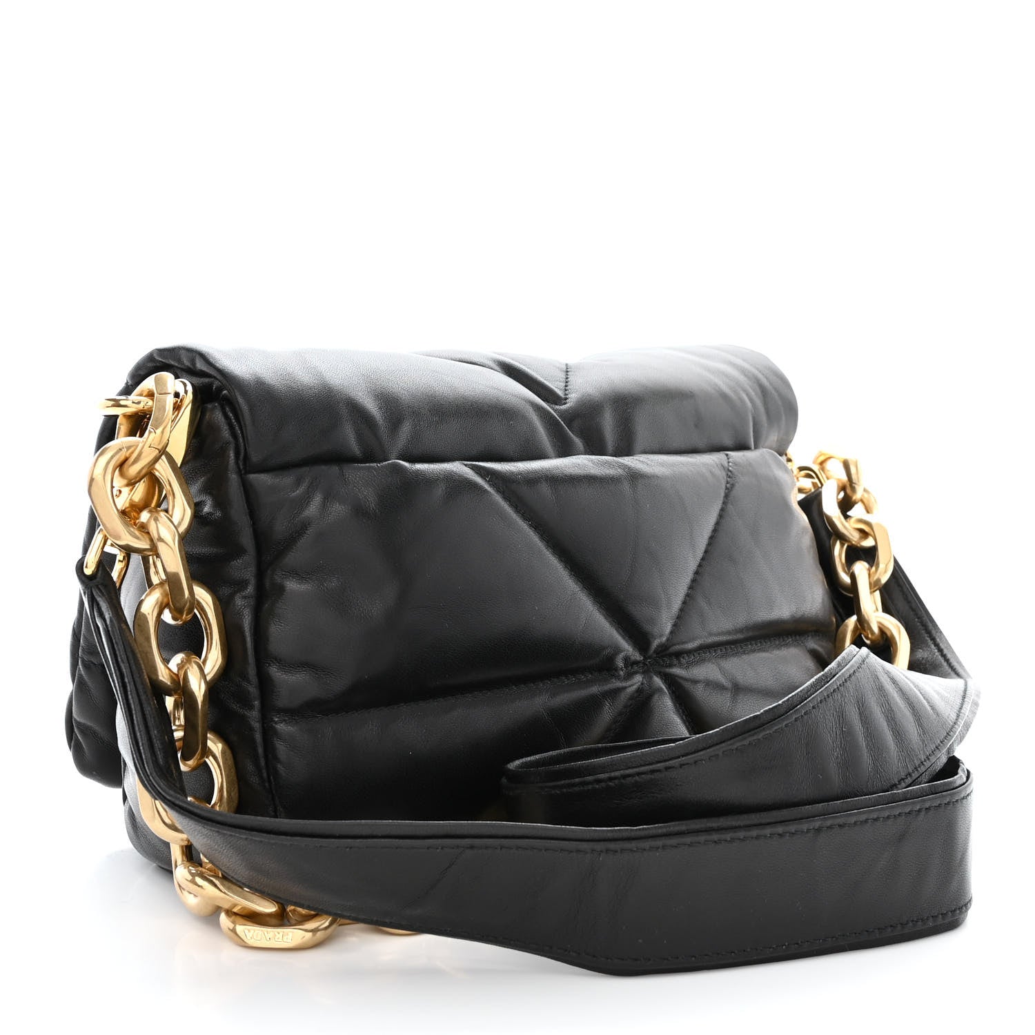 Prada Nappa Soft Padded Logo Embossed Triangle Quilted Small Shoulder Bag Black 3 of 10