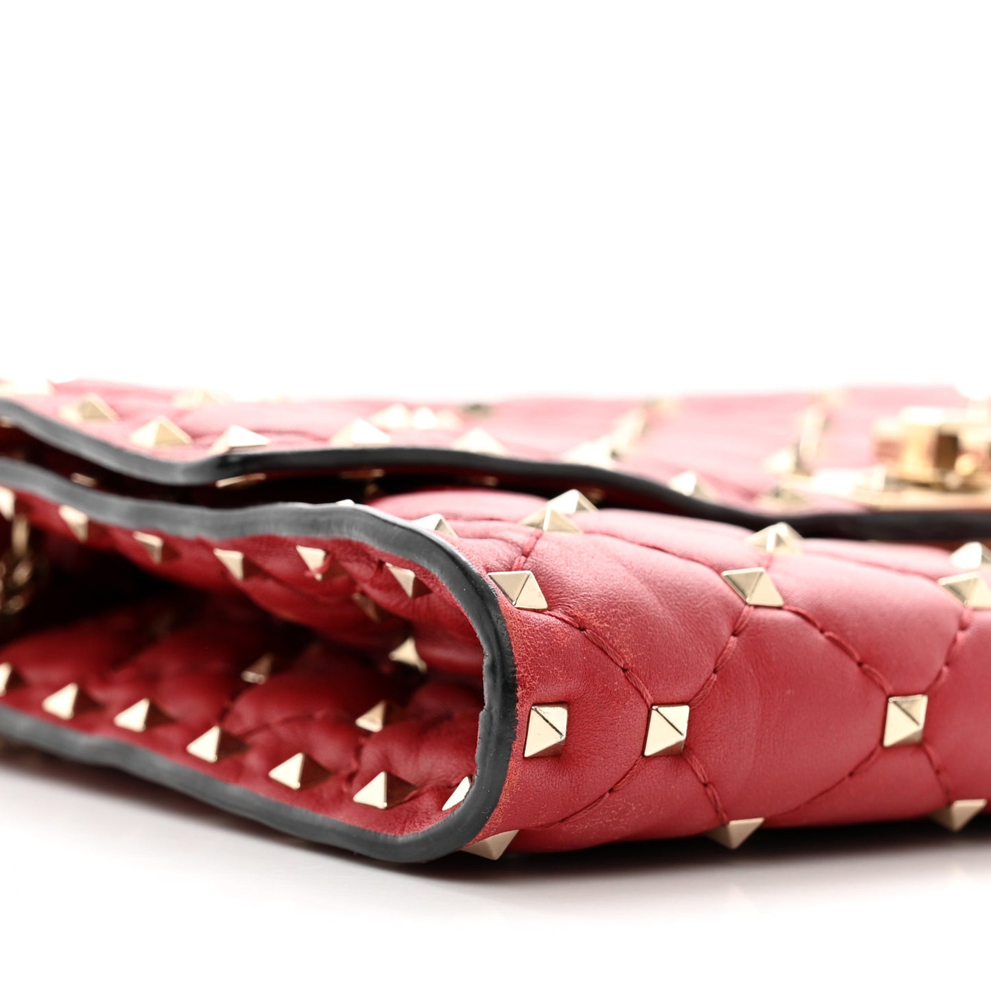 Lambskin Rockstud Spike Wallet on Chain Red