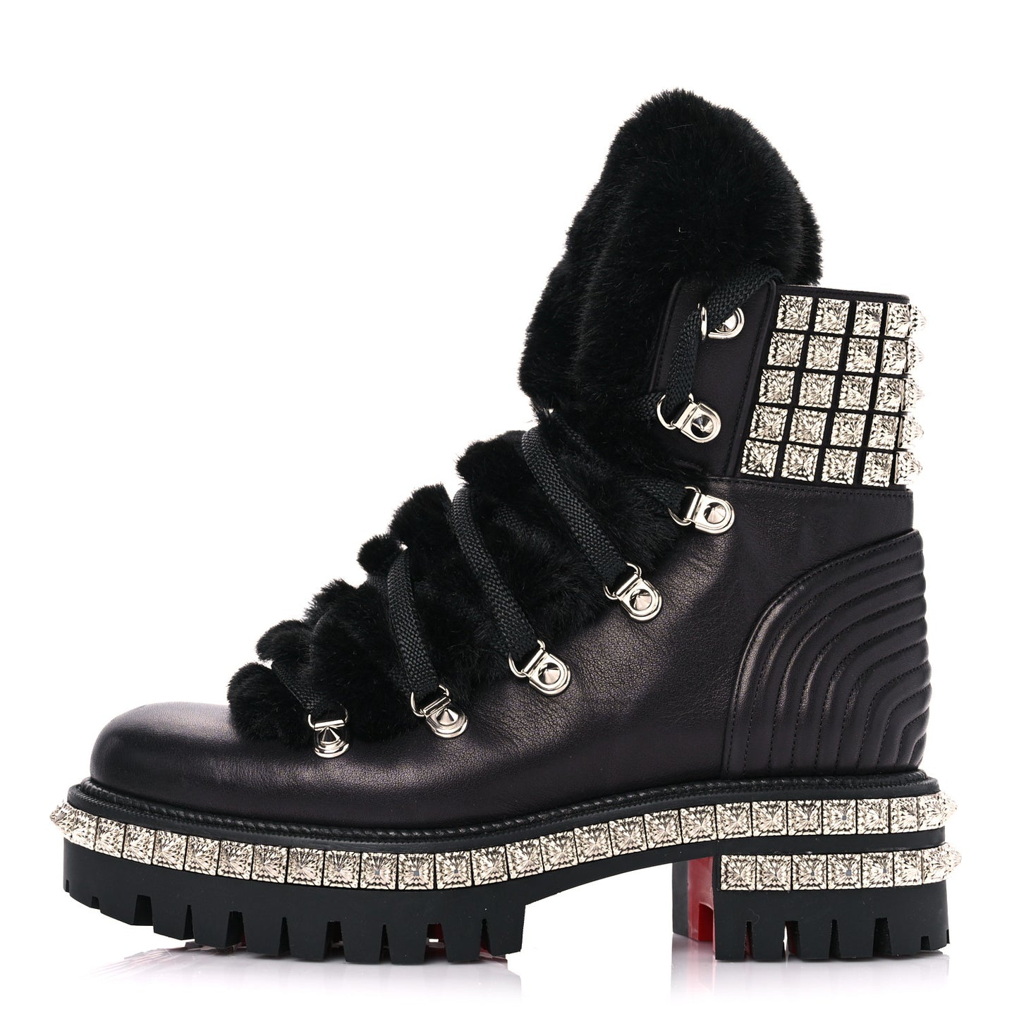 Calfskin Studded Shearling Yeti Donna Boots 36 Black
