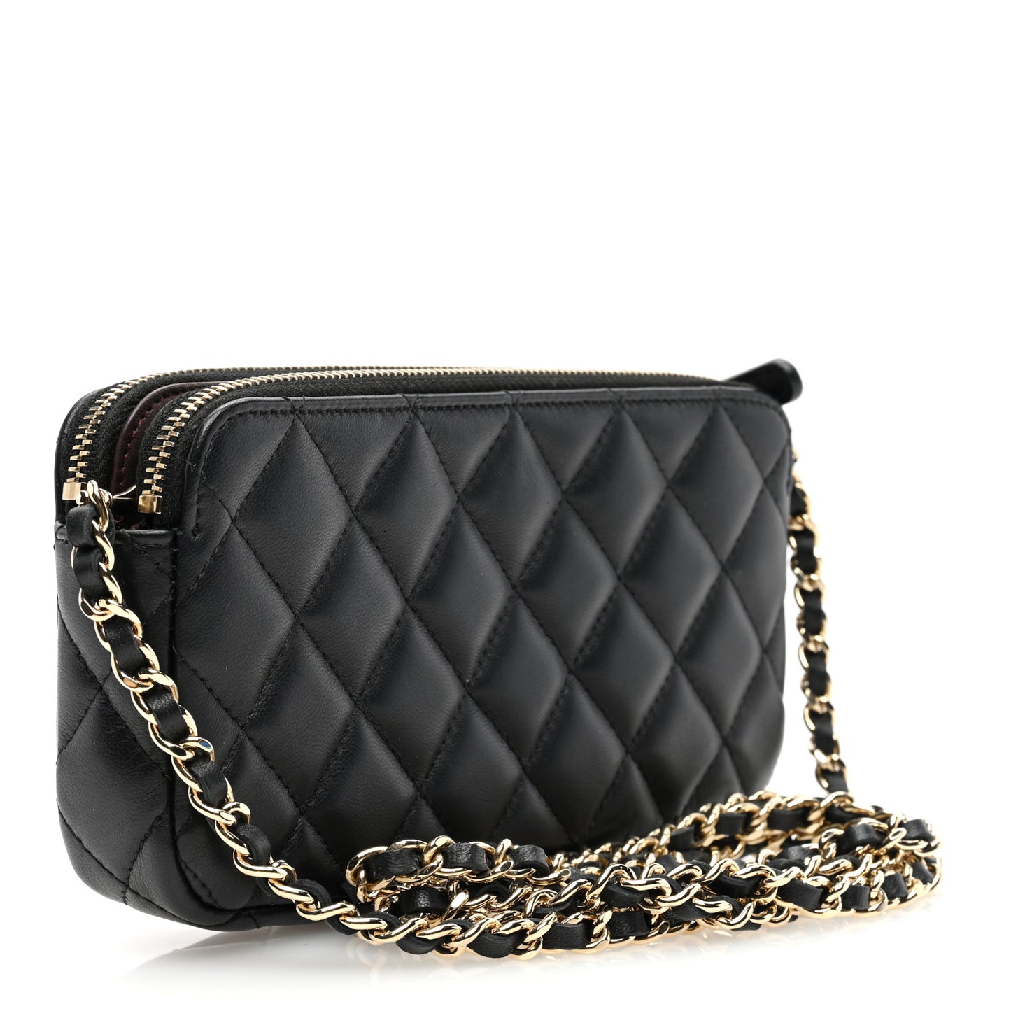 Lambskin Quilted Small Clutch With Chain Black