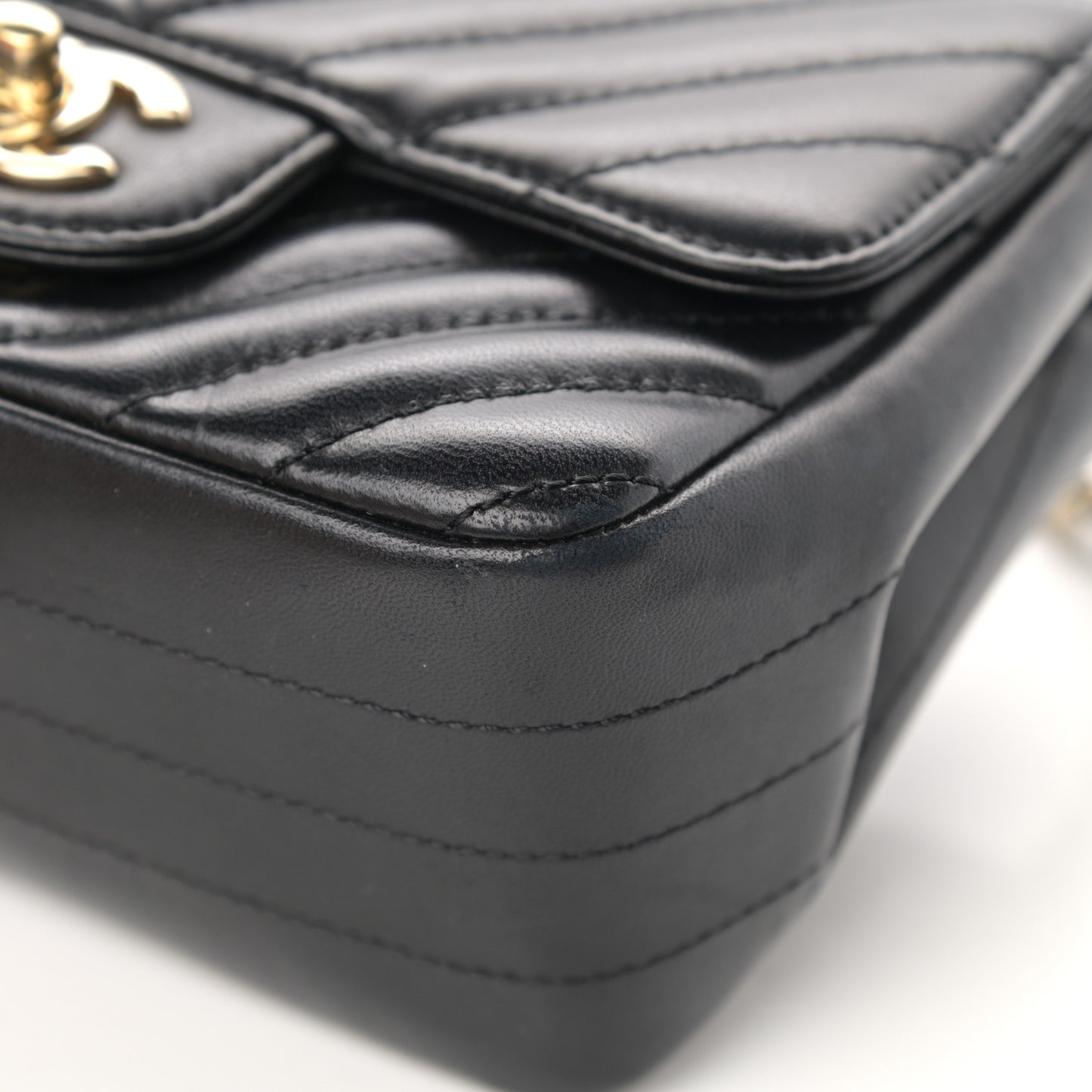 Lambskin Chevron Quilted Mini Square Flap Black