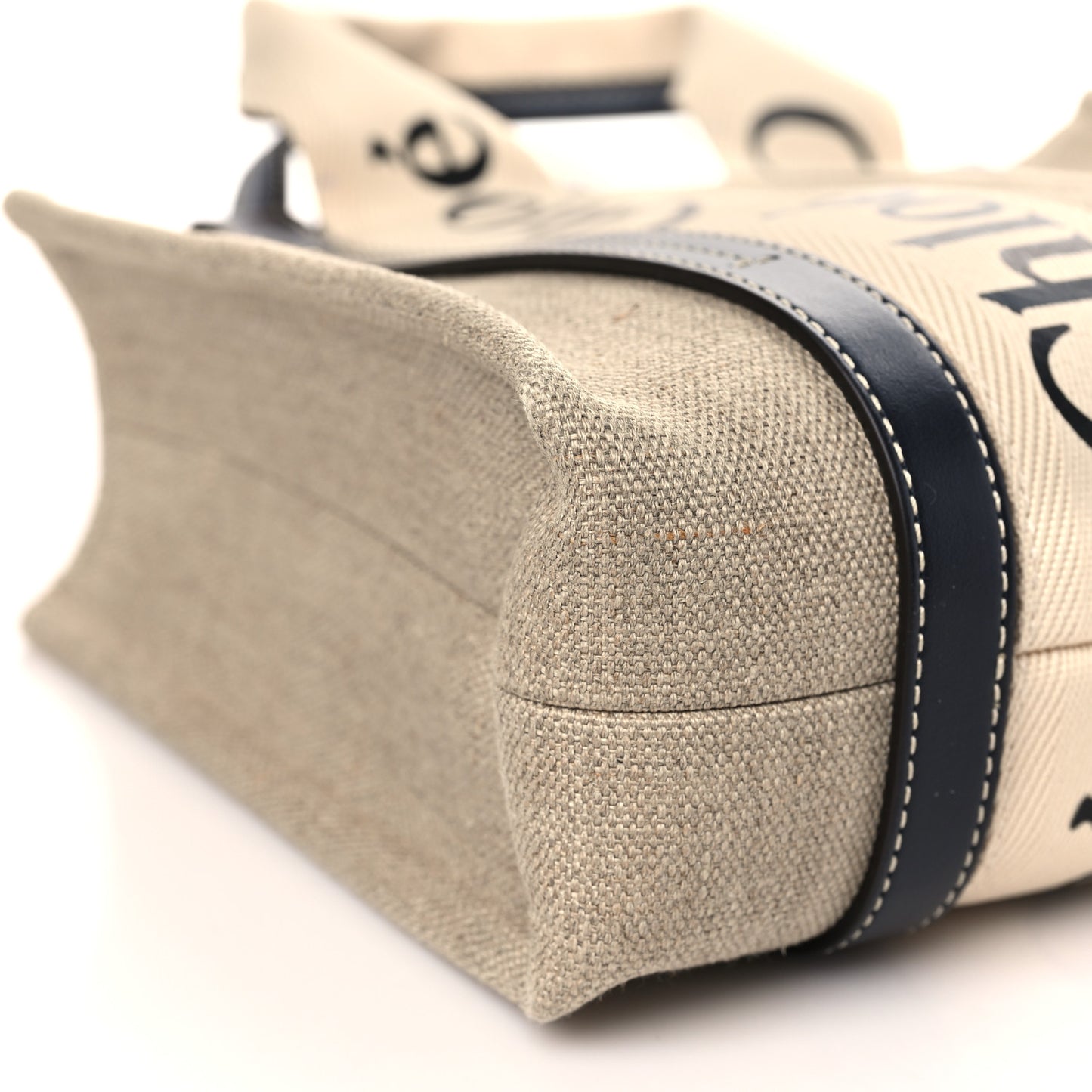 Cotton Calfskin Small Woody Ribbon Tote With Strap White Navy