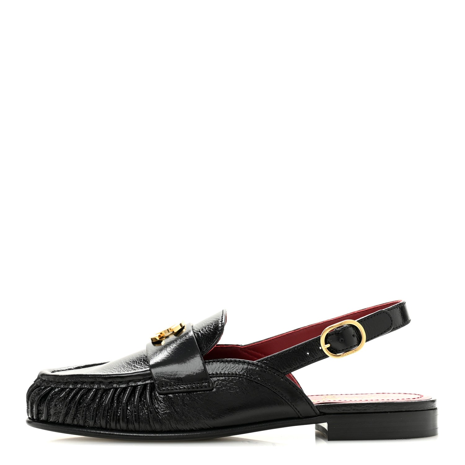 Chanel Crumpled Shiny Lambskin CC Slingback Mocassins 38 Black