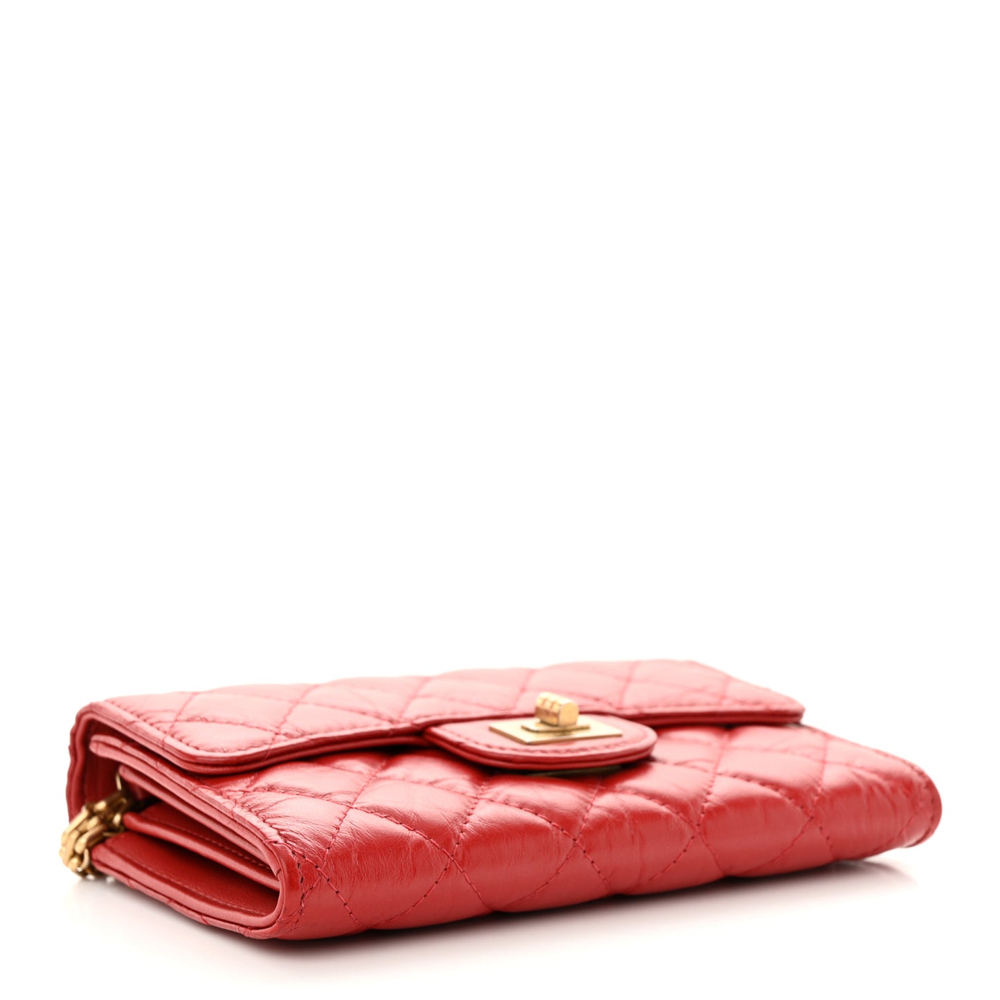 Aged Calfskin Quilted 2.55 Reissue Wallet On Chain WOC Red