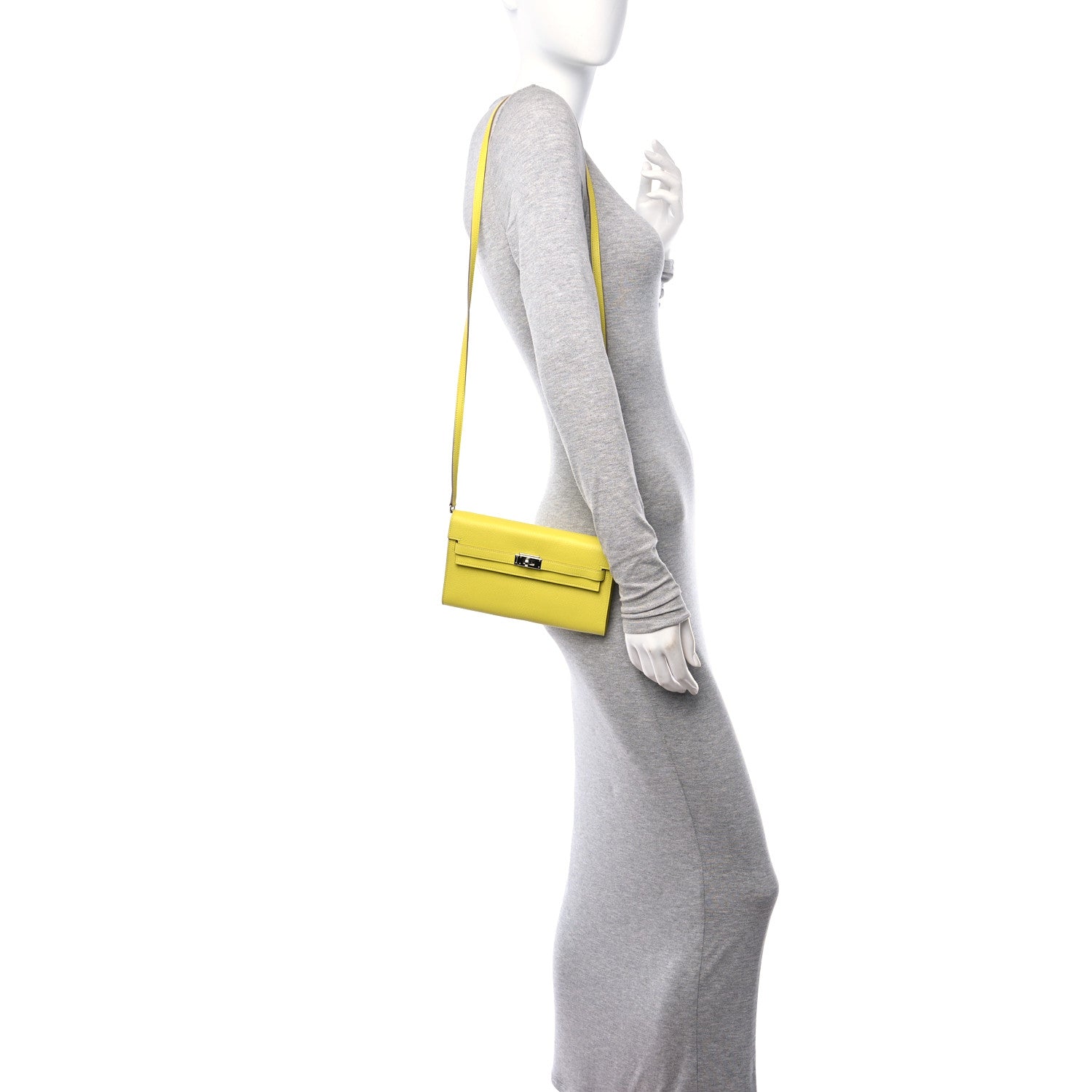 Hermes Chevre Mysore Kelly Wallet To Go Lime 2 of 11