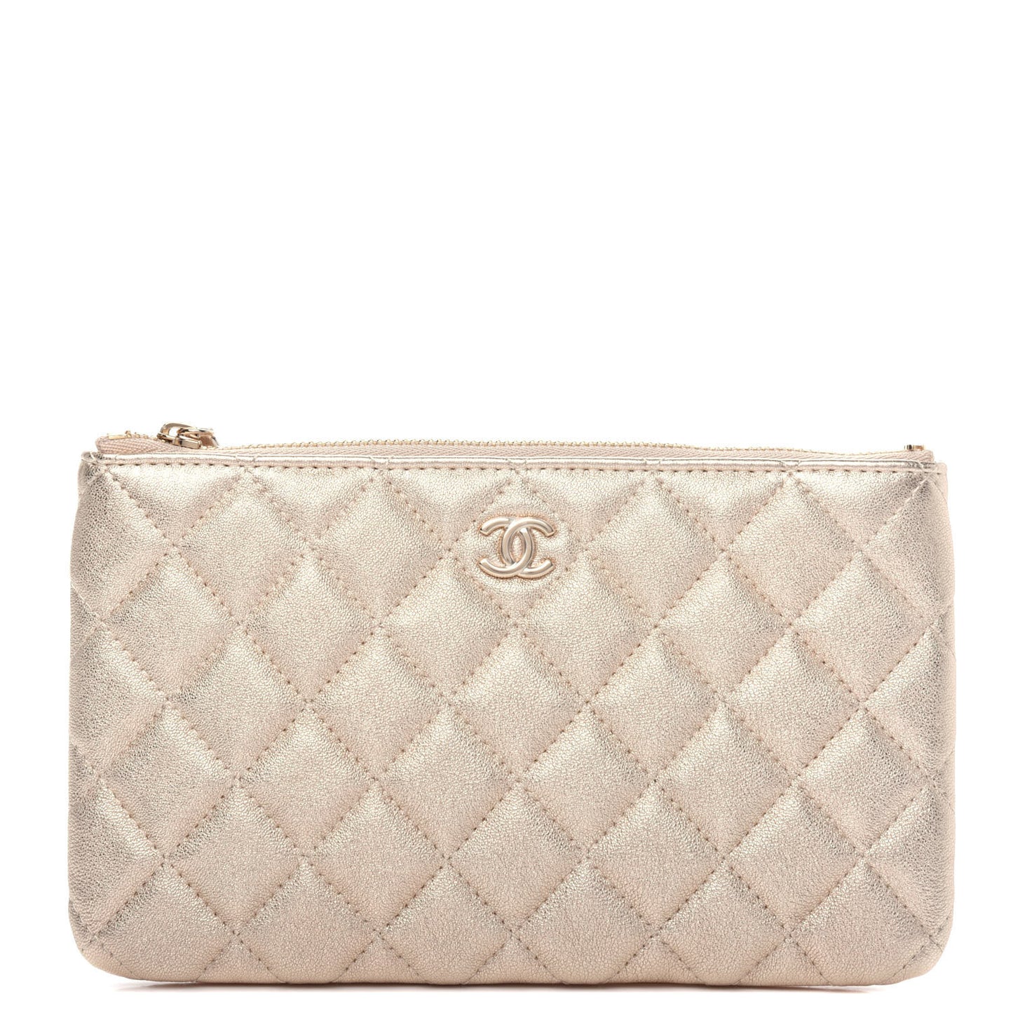 Metallic Lambskin Quilted Cosmetic Case Gold