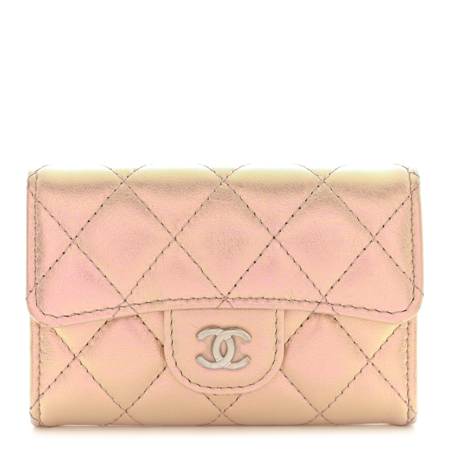 Chanel Iridescent Calfskin Quilted Flap Card Holder Wallet Pink 1 of 8