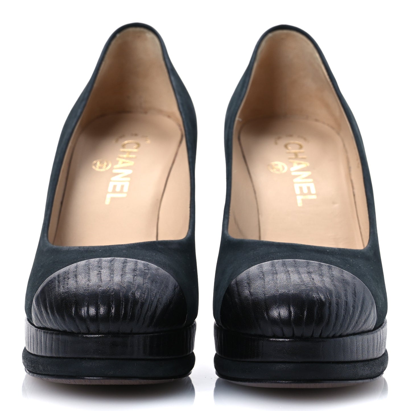 Wax Suede Wood Pumps 38 Black Brown