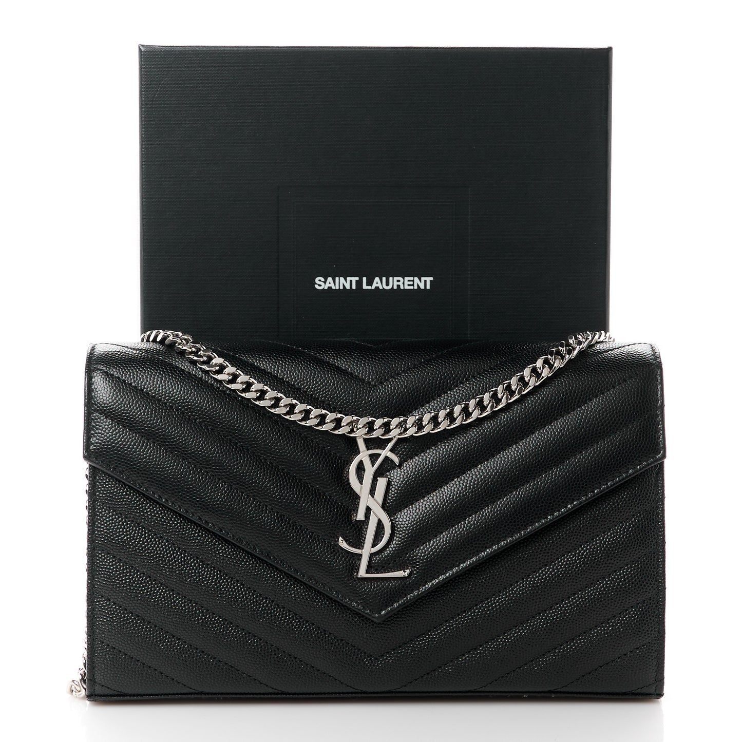 Grain De Poudre Matelasse Chevron Monogram Chain Wallet Black