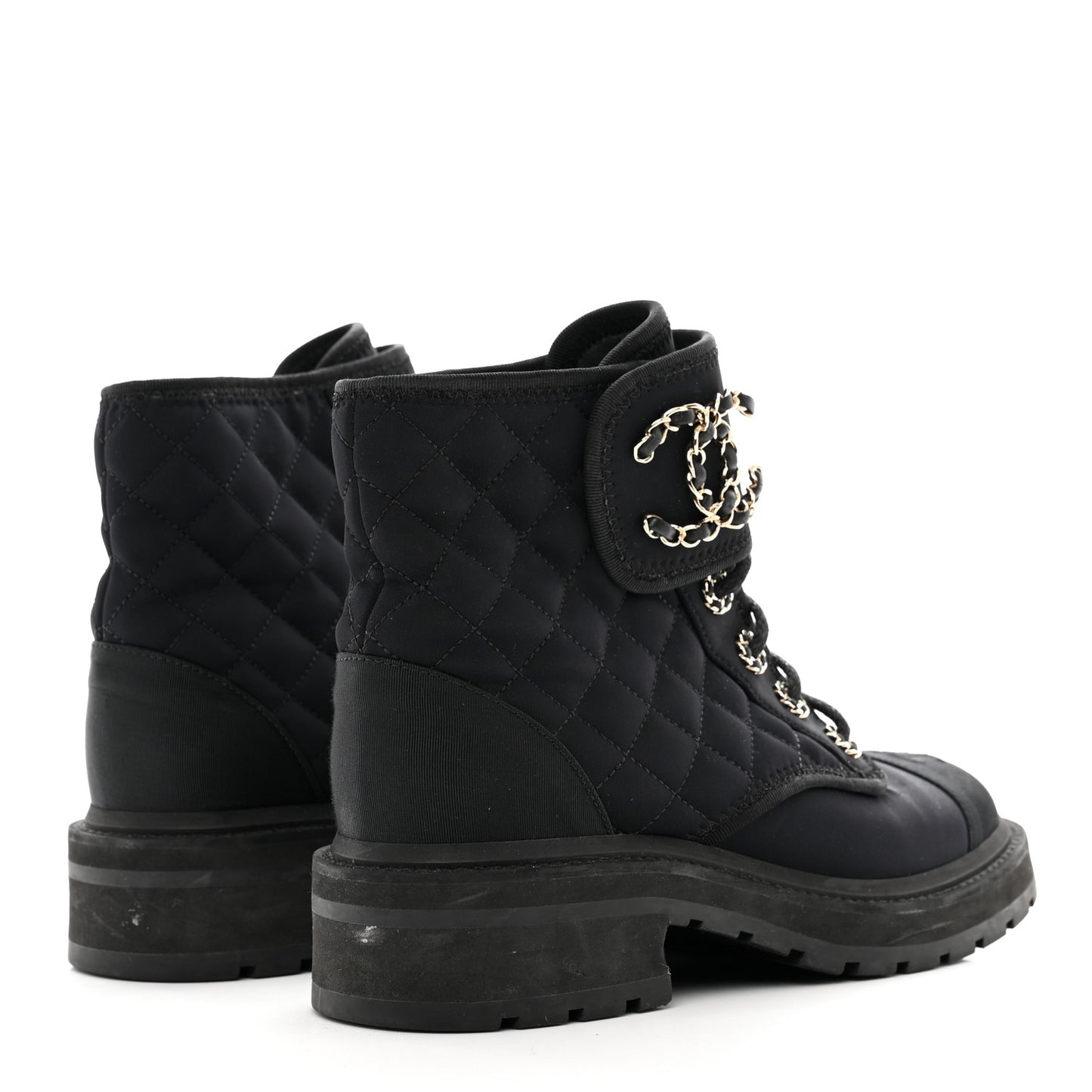Fabric Grosgrain Quilted Cap Toe Lace Up Combat Boots 37 Black