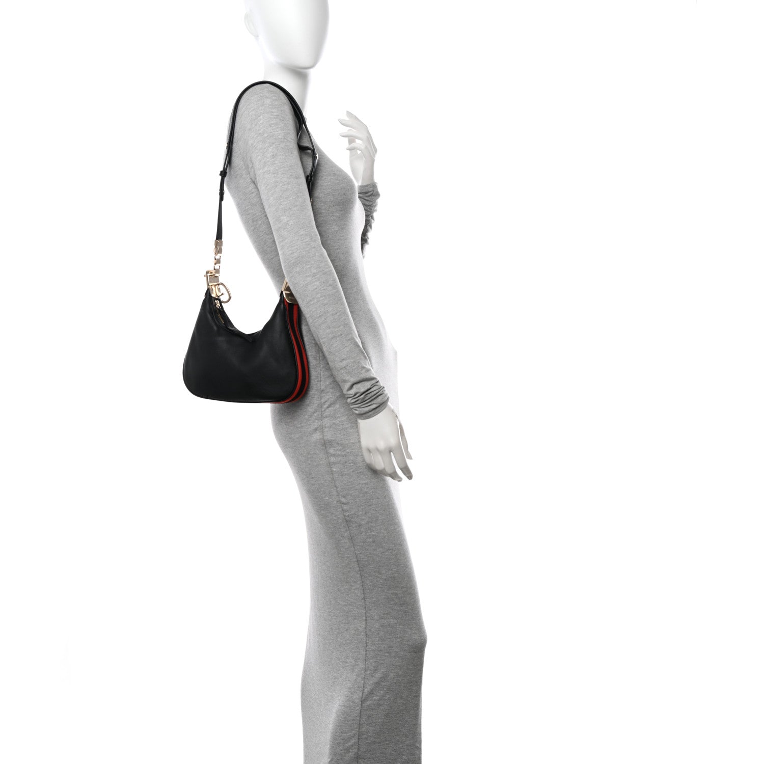 Gucci Aria Calfskin Web Small Attache Shoulder Bag Black 2 of 10