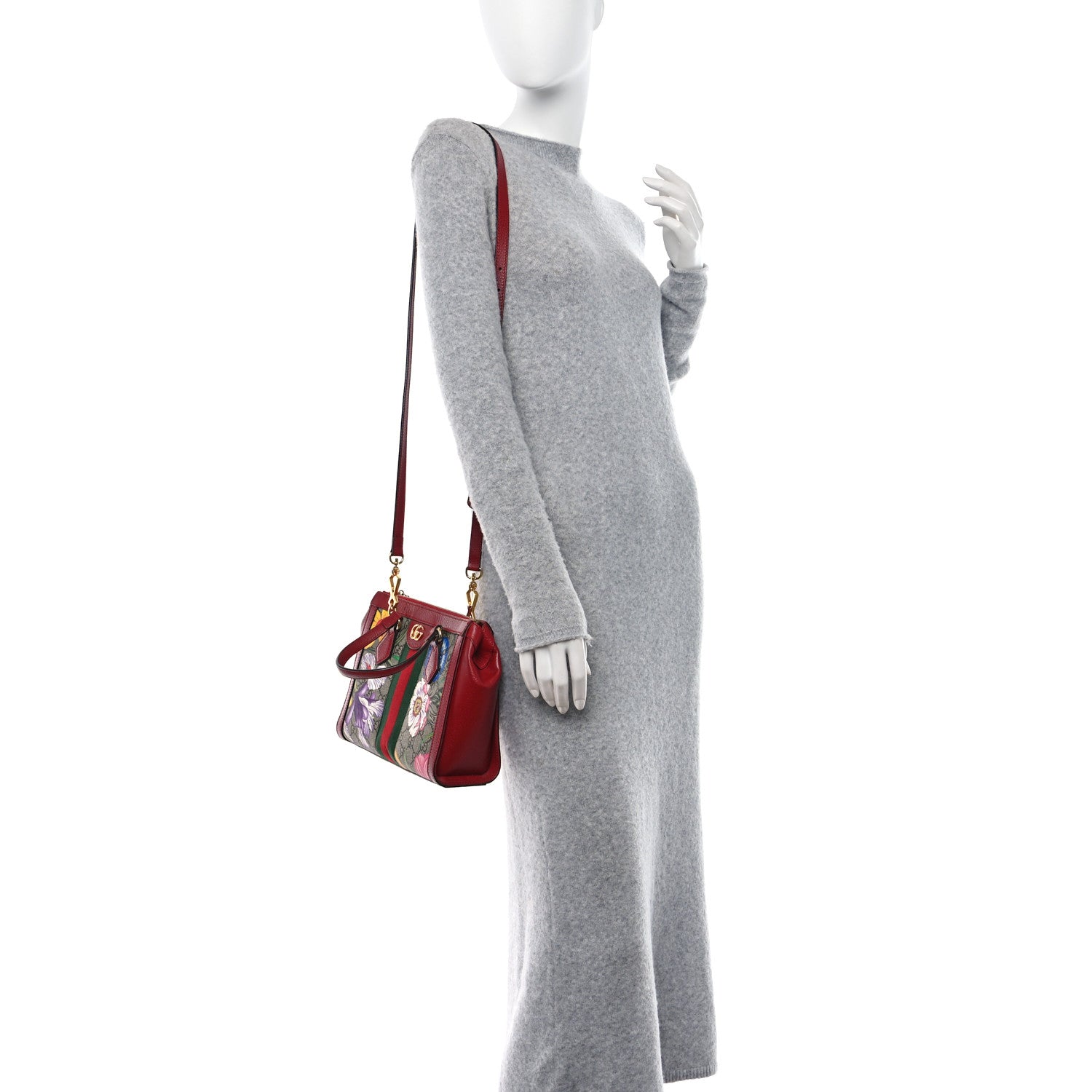 Gucci GG Supreme Monogram Flora Web Small Ophidia Tote Bag Red 2 of 10