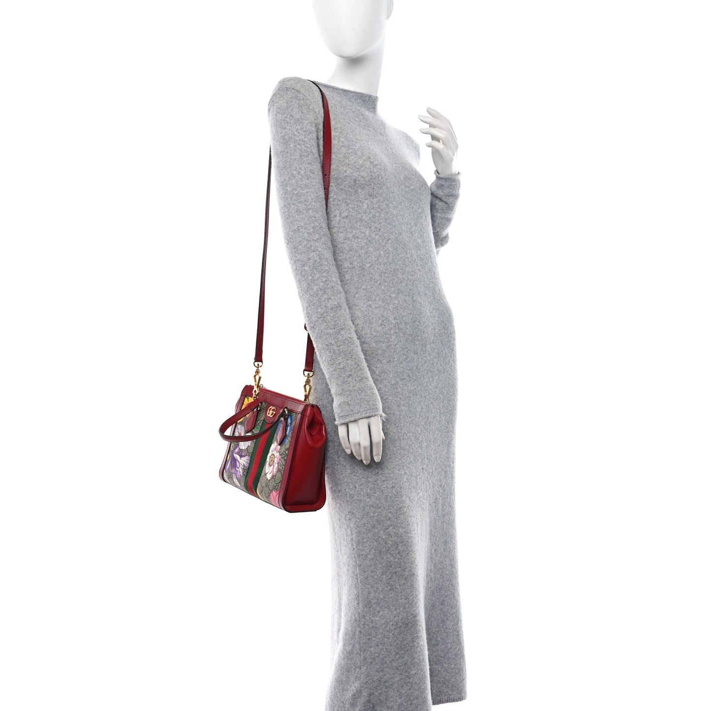 GG Supreme Monogram Flora Web Small Ophidia Tote Bag Red