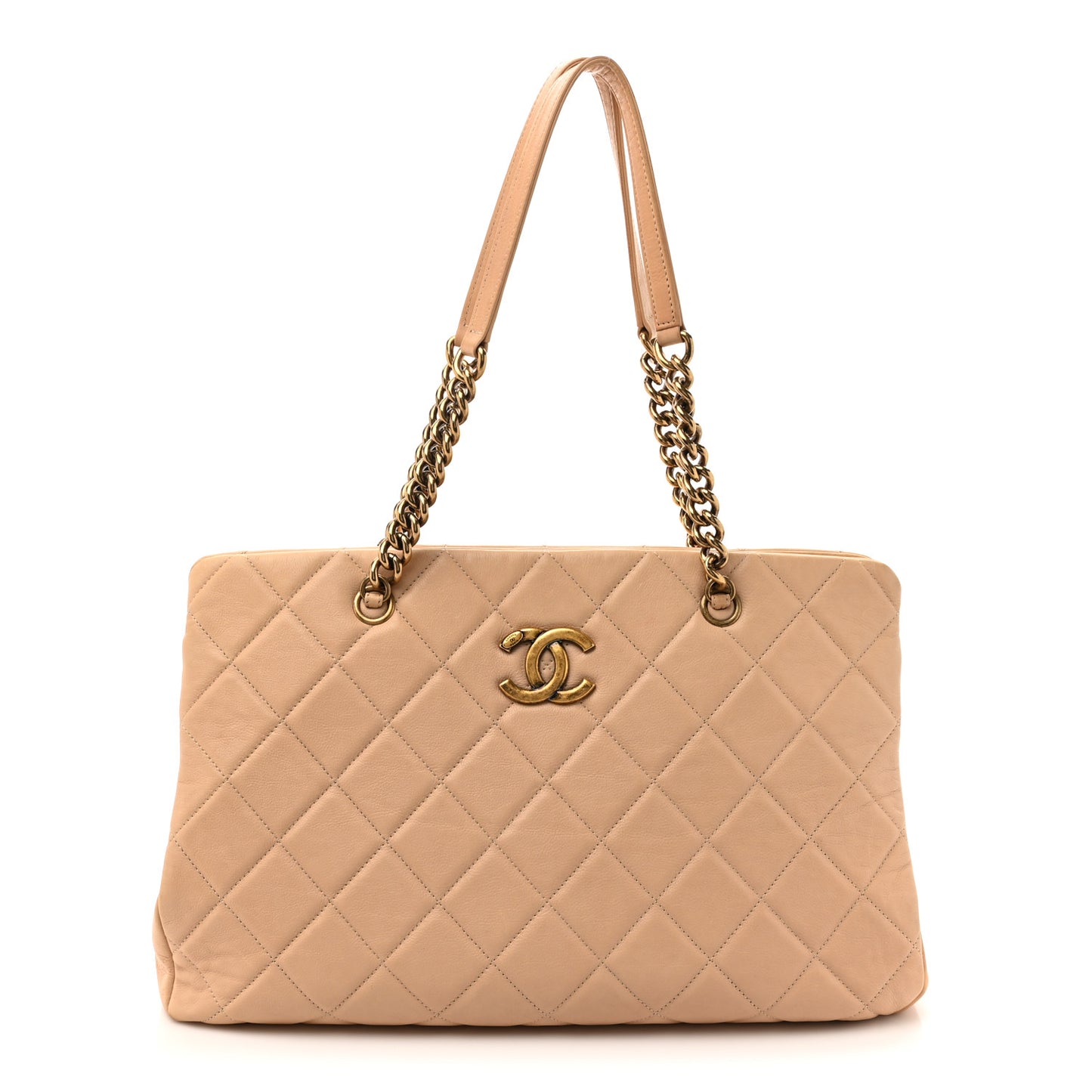 Calfskin Quilted Large CC Crown Tote Beige
