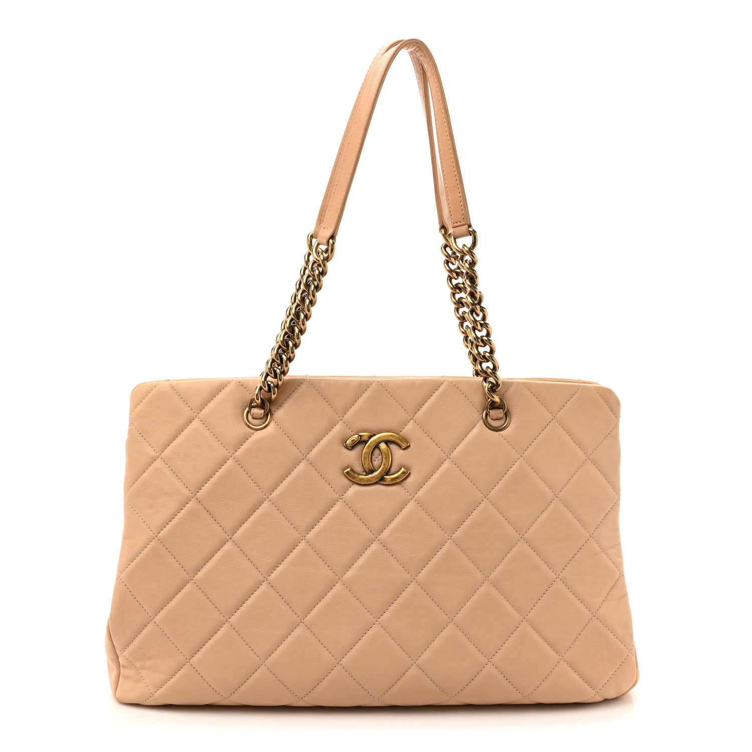 Chanel Calfskin Quilted Large CC Crown Tote Beige 1 of 18