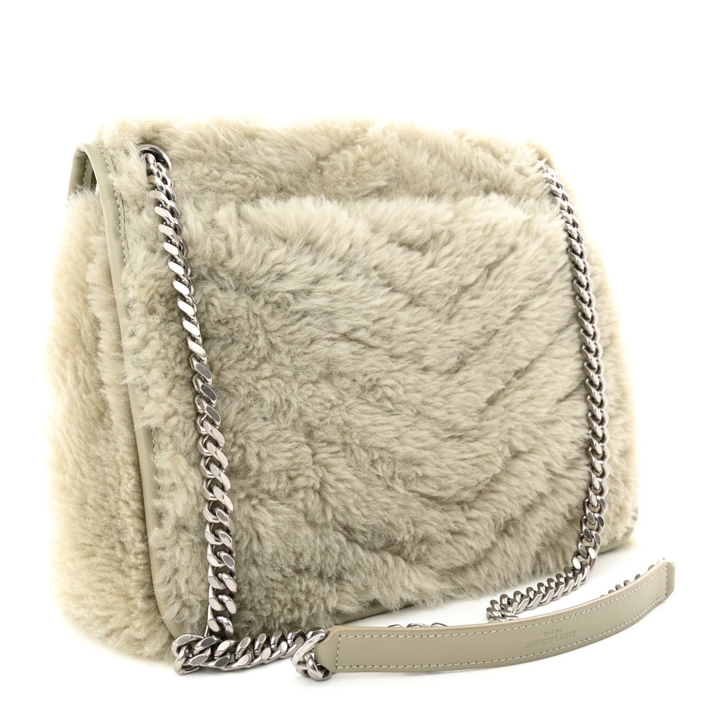 Calfskin Shearling Monogram Medium Niki Chain Satchel Grey