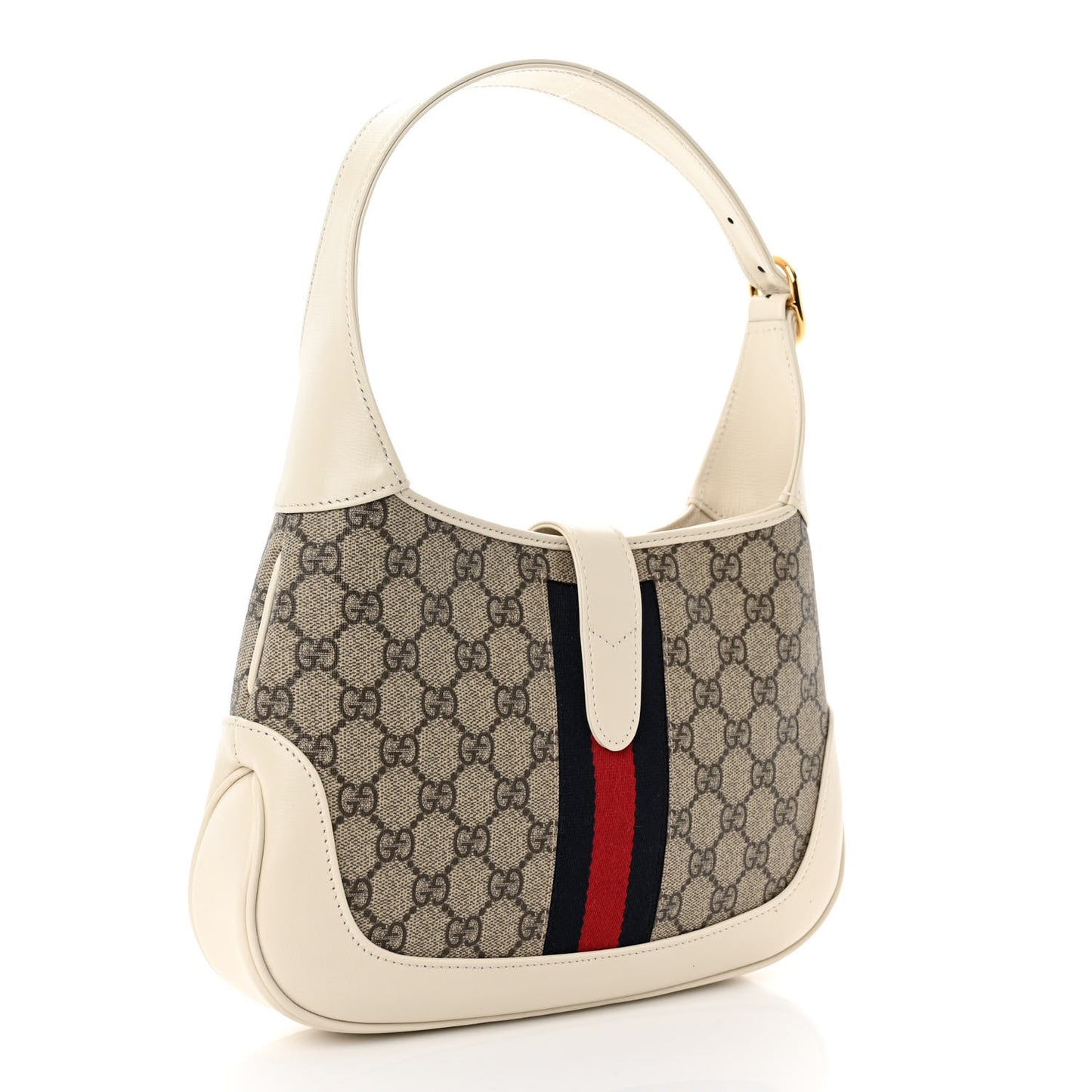 GG Supreme Monogram Textured Dollar Calfskin Web Small Jackie 1961 Hobo Beige Ebony Mystic White