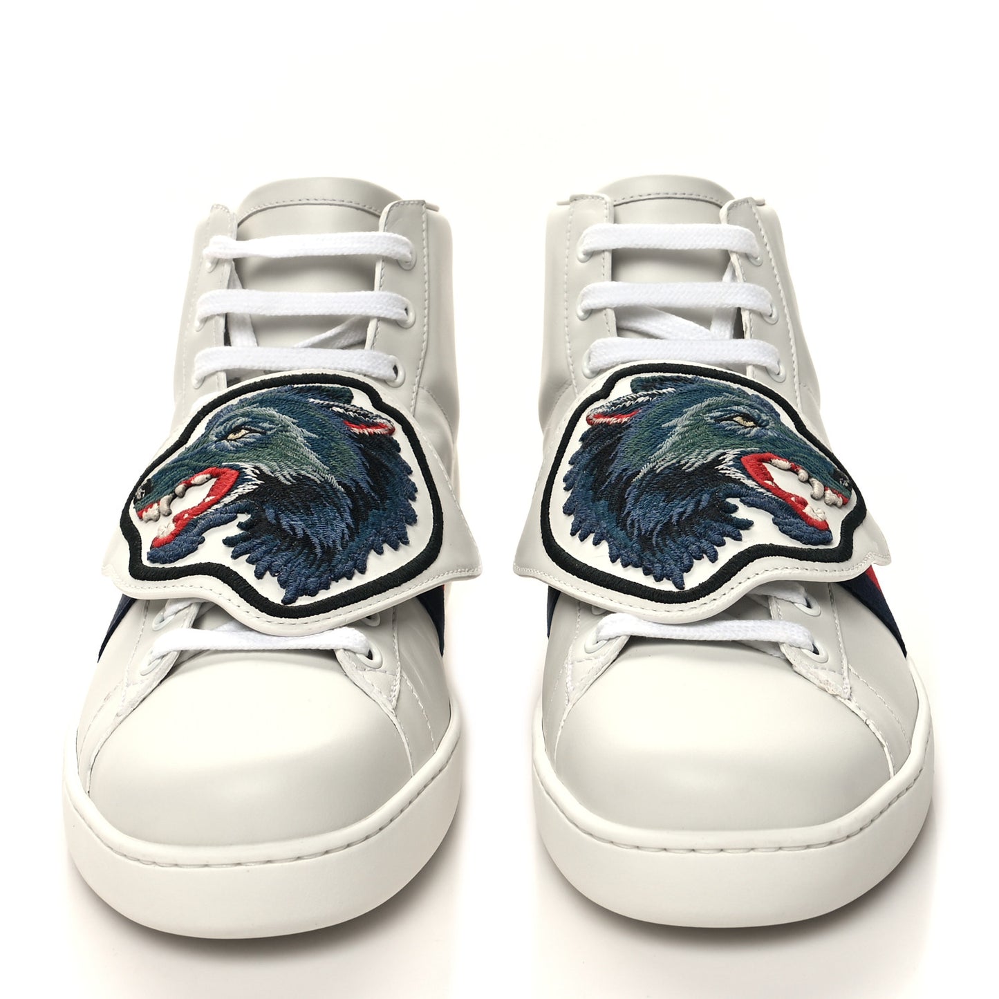 Calfskin Web Wolf Removable Patches Mens Ace High Top Sneakers 8.5 White