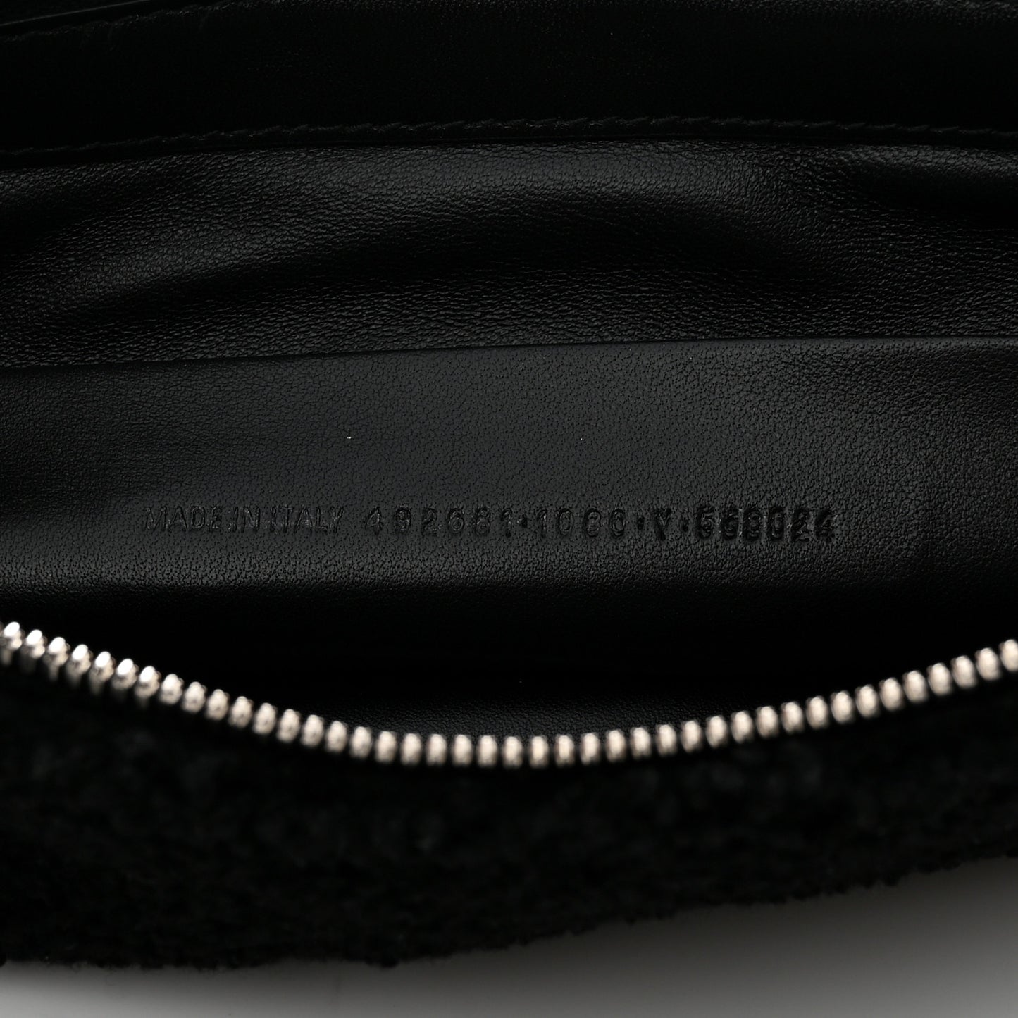 Sheepskin Shearling Contrasted Logo Large Zip Pouch Black